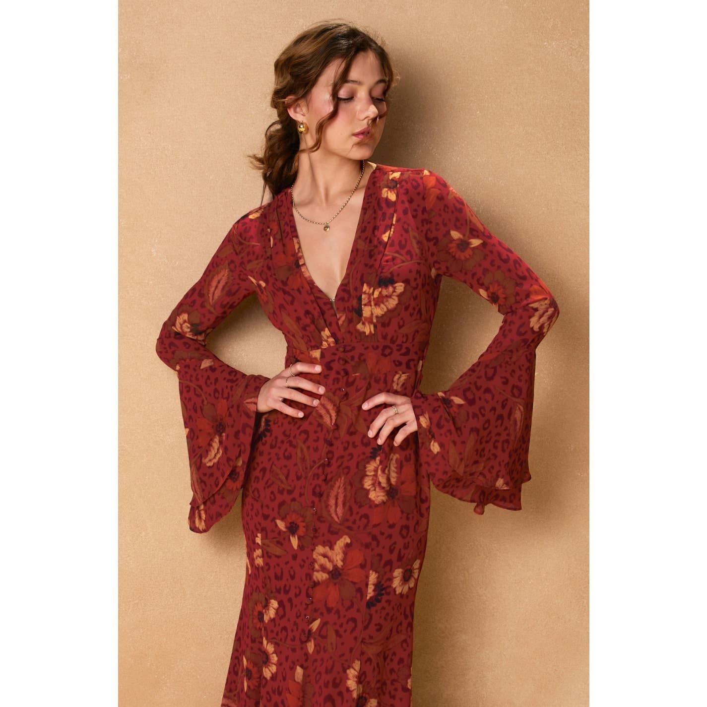 Harvest Ruffled Bell Sleeve Maxi Dress