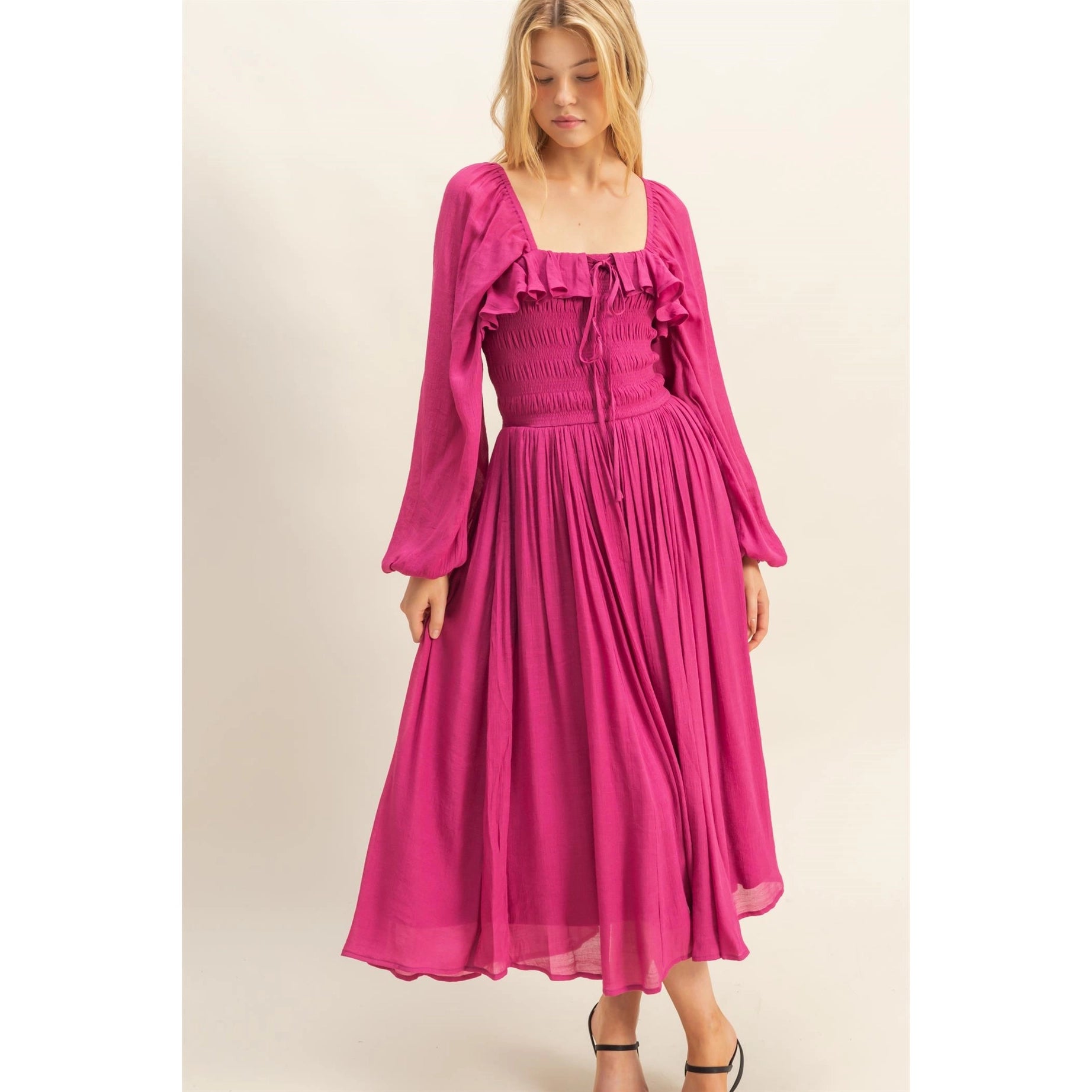 Ren Faire Midi Dress (Fuchsia)