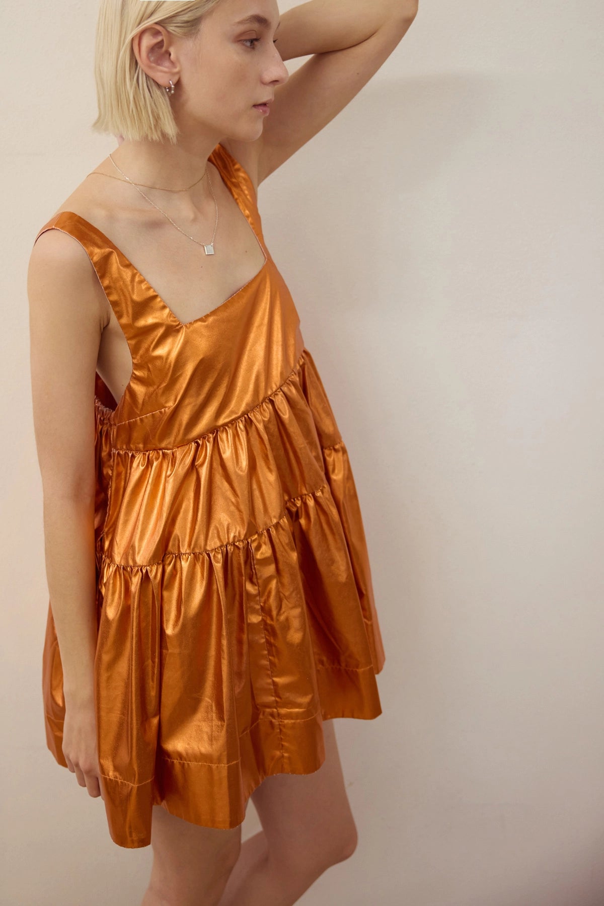 AS IS, DAMAGED | Metallic Babydoll Tunic (Orange)