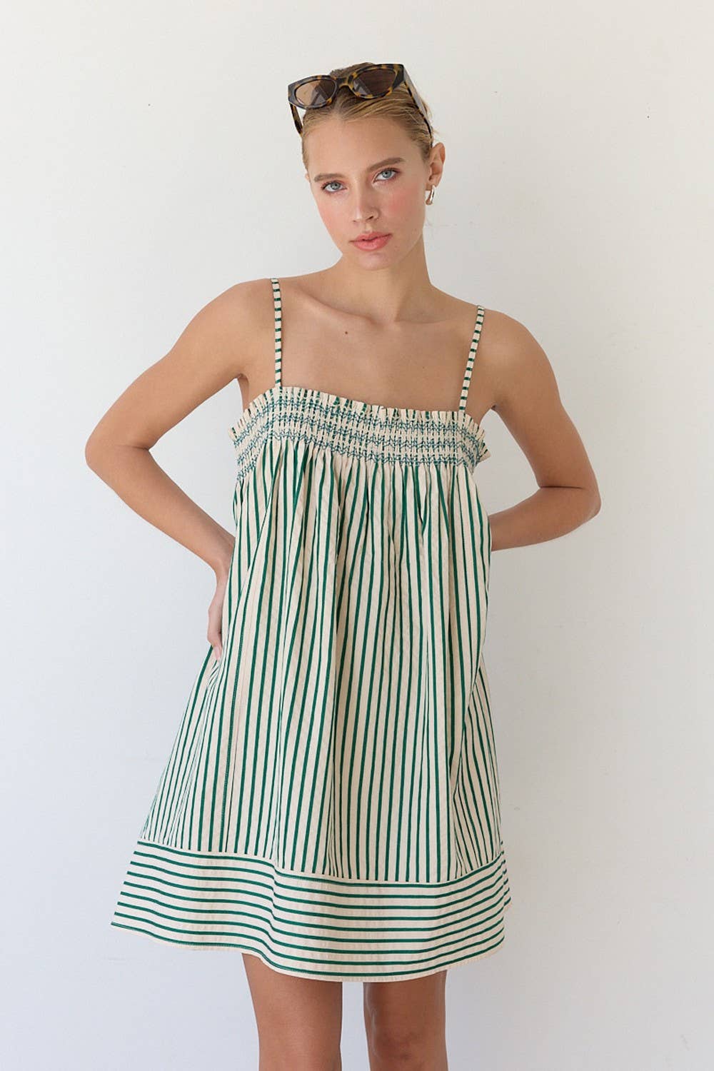 Emerald Stripe Babydoll Dress
