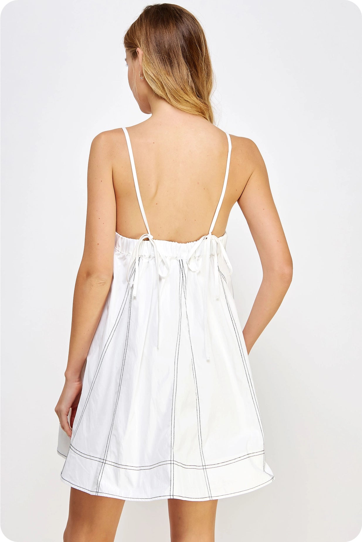 Contrast Topstitch Minidress (White)
