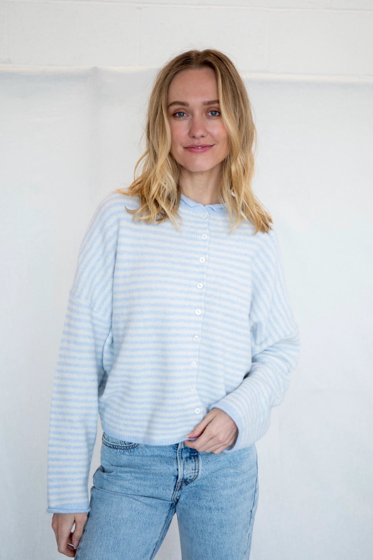 Simply the Best Cardi | Cloud (Mini Stripes)