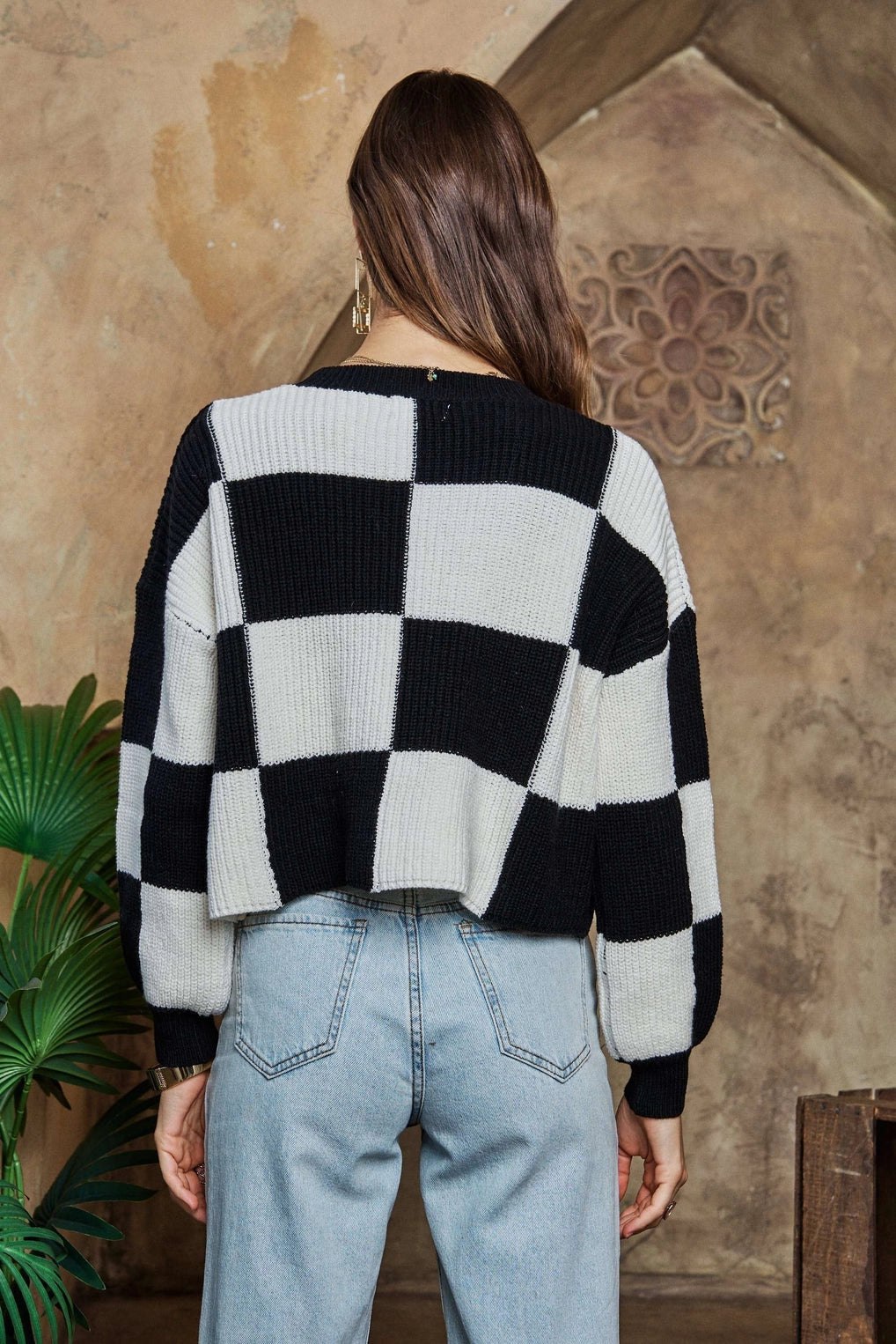 Checkerboard Knit Sweater | Black