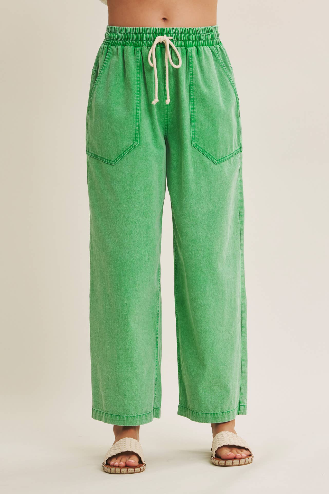 Kelly Green Mineral-Washed Pants
