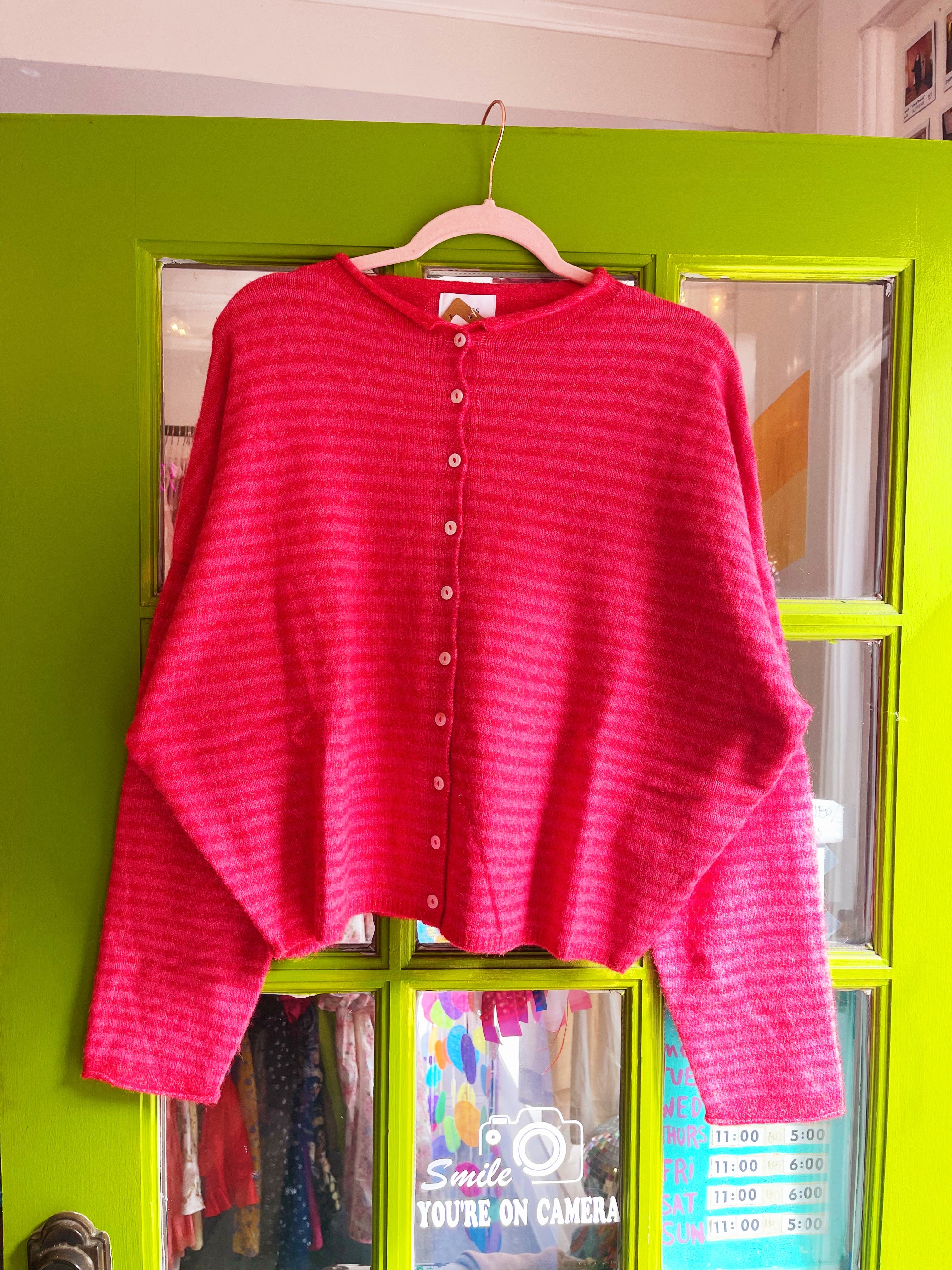 Simply the Best Cardi | Cherry Red (Mini Stripes)