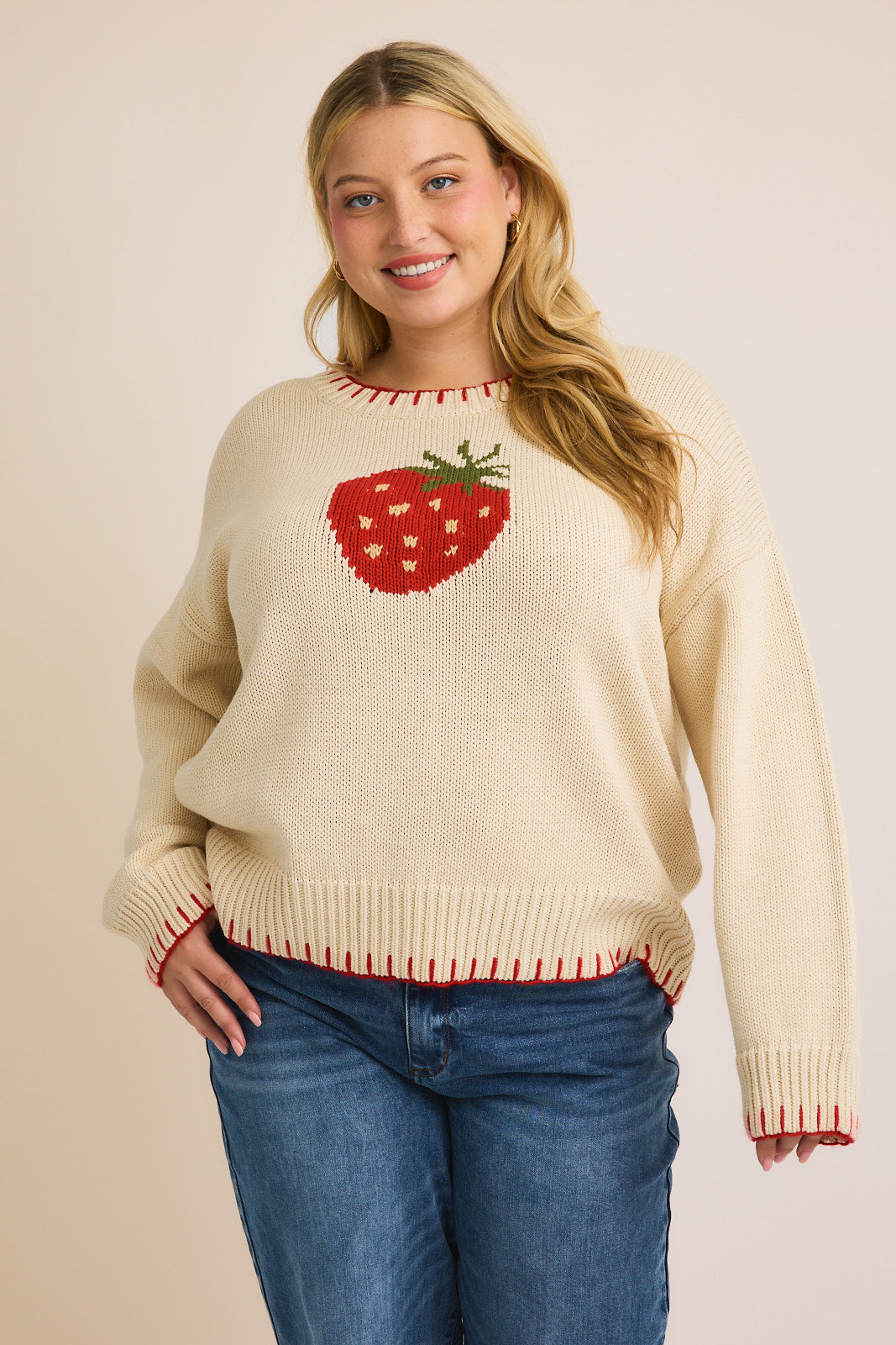 Blanket Stitch Sweater (Strawberry)