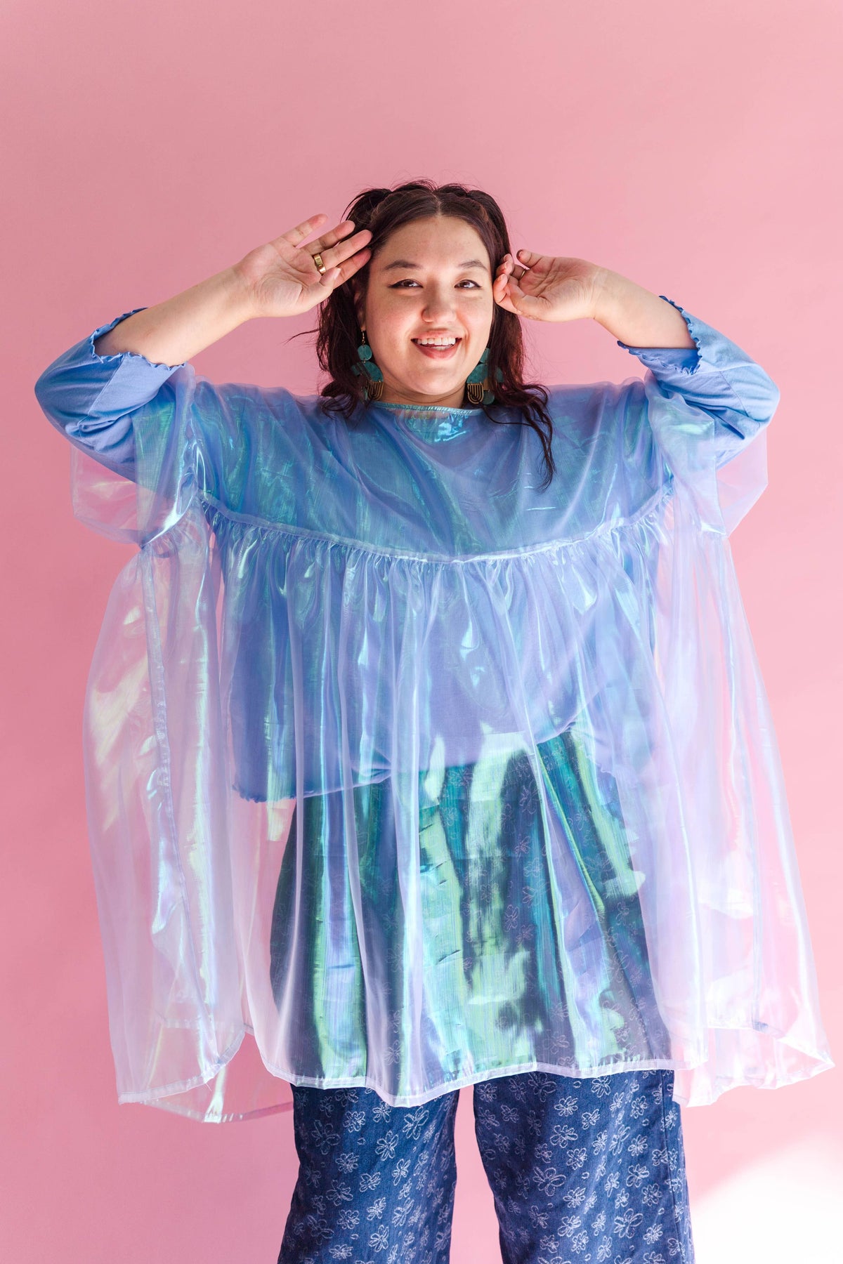 Sheer Blue Metallic Mini Dress | NETTLE STUDIOS