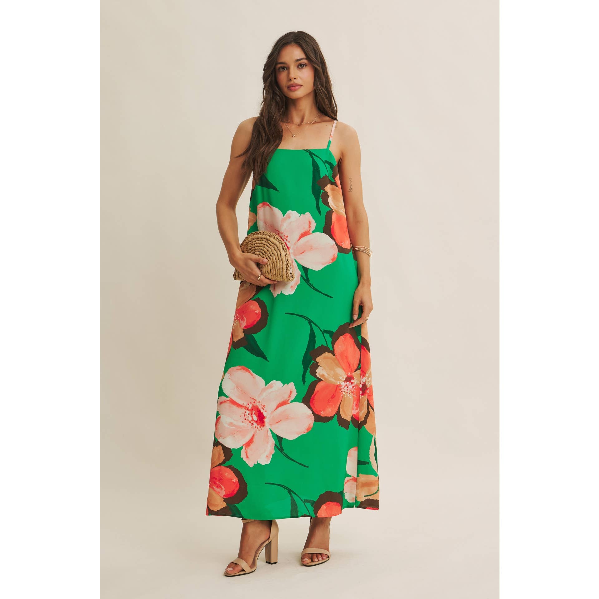 Vivid Green Floral Maxi Dress