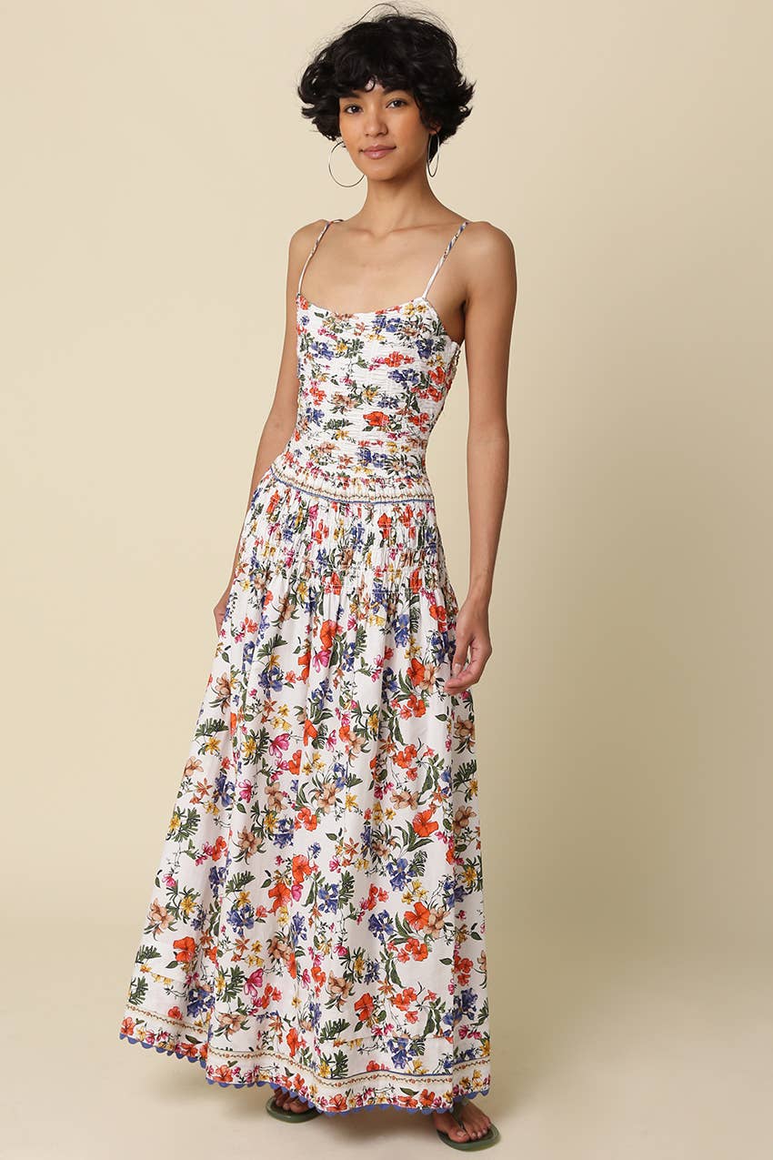Avis Gathered Floral Maxi Dress