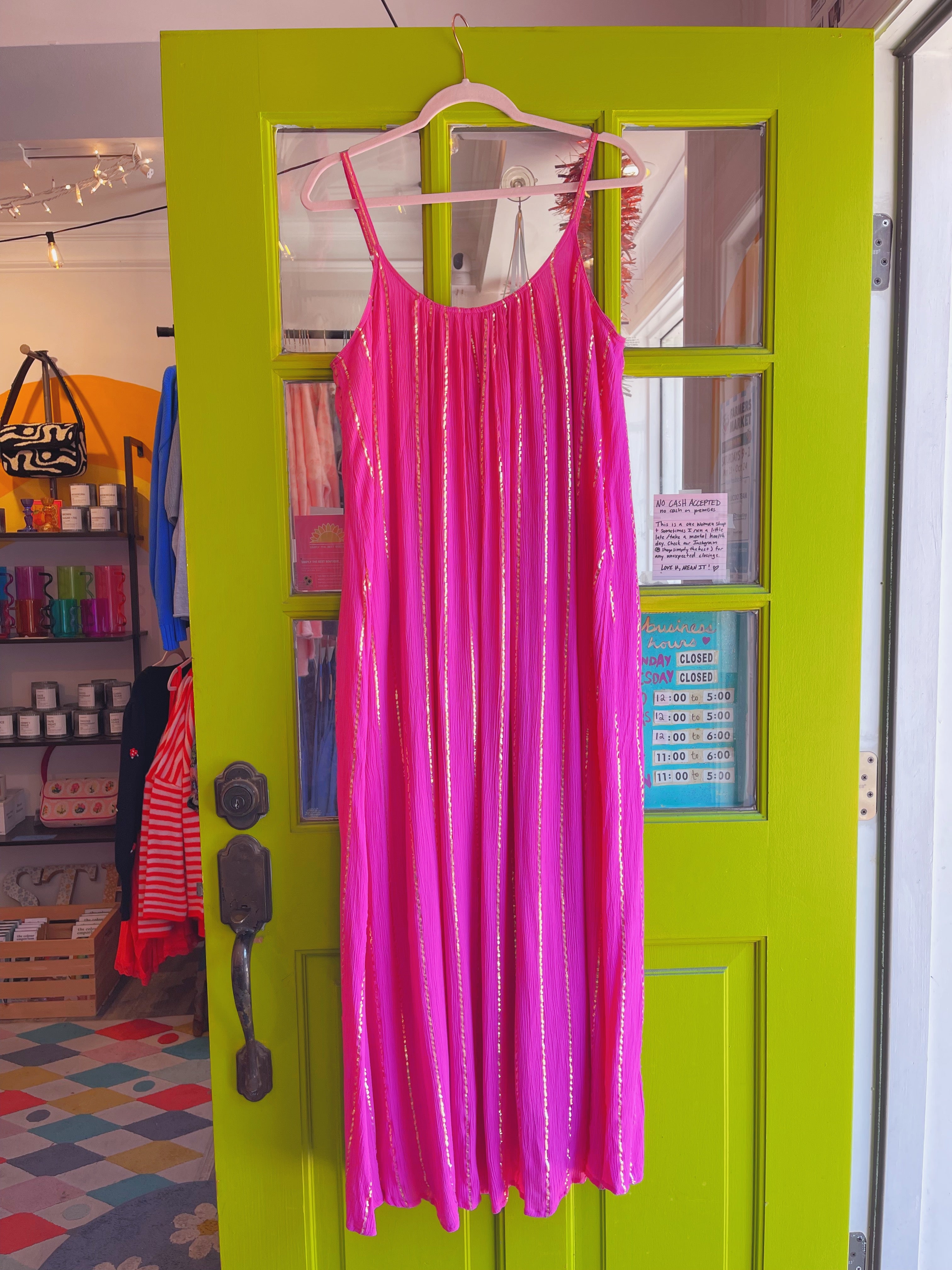 Metallic-Striped Maxi Dress (Hot Pink)