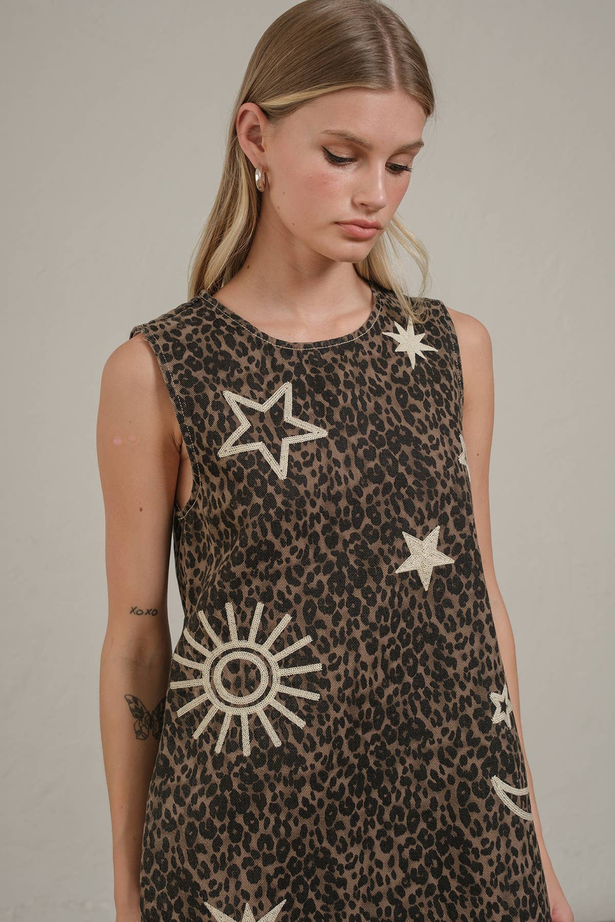 Leopard Print Embroidered Shift Dress
