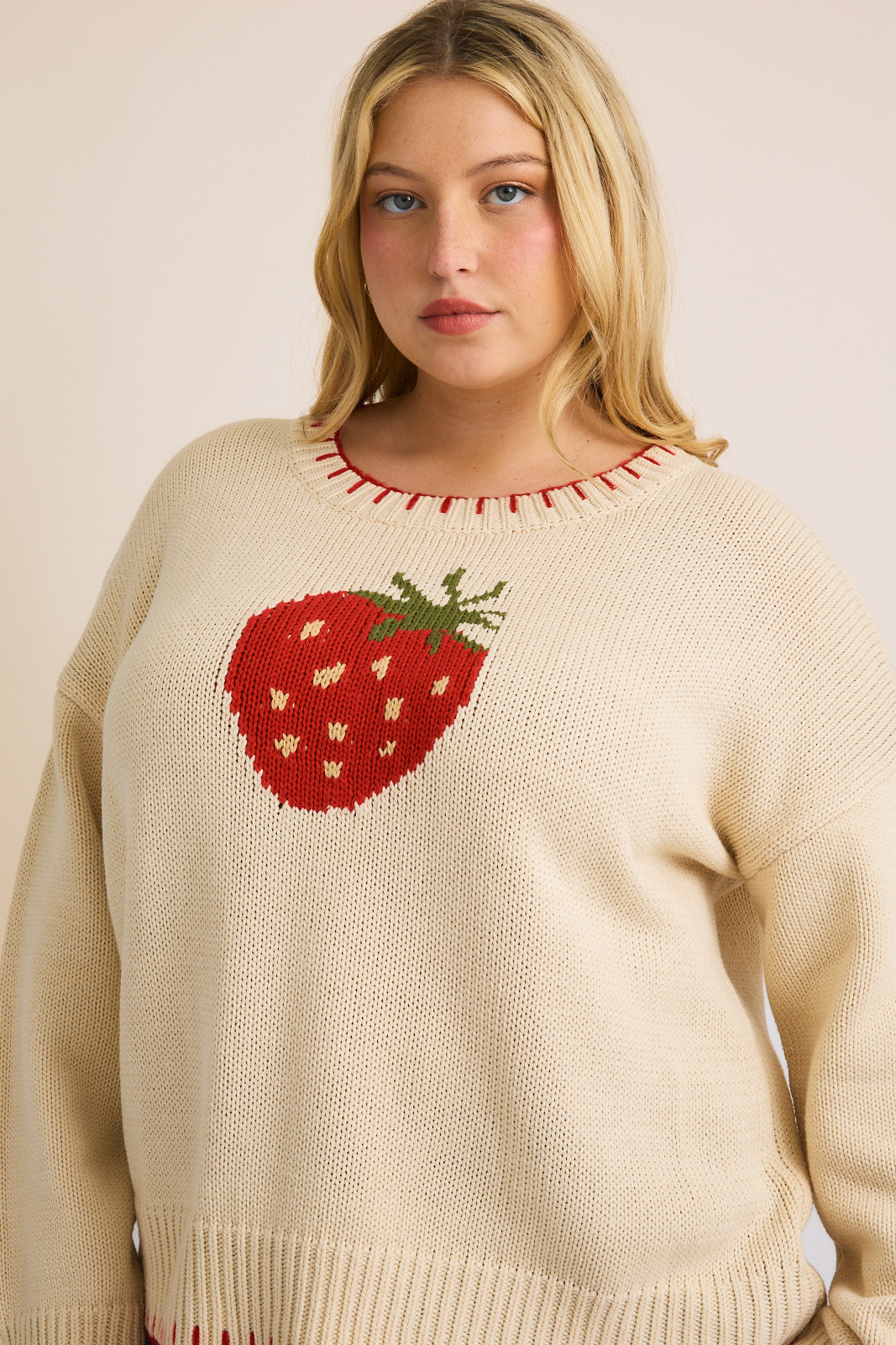 Blanket Stitch Sweater (Strawberry)