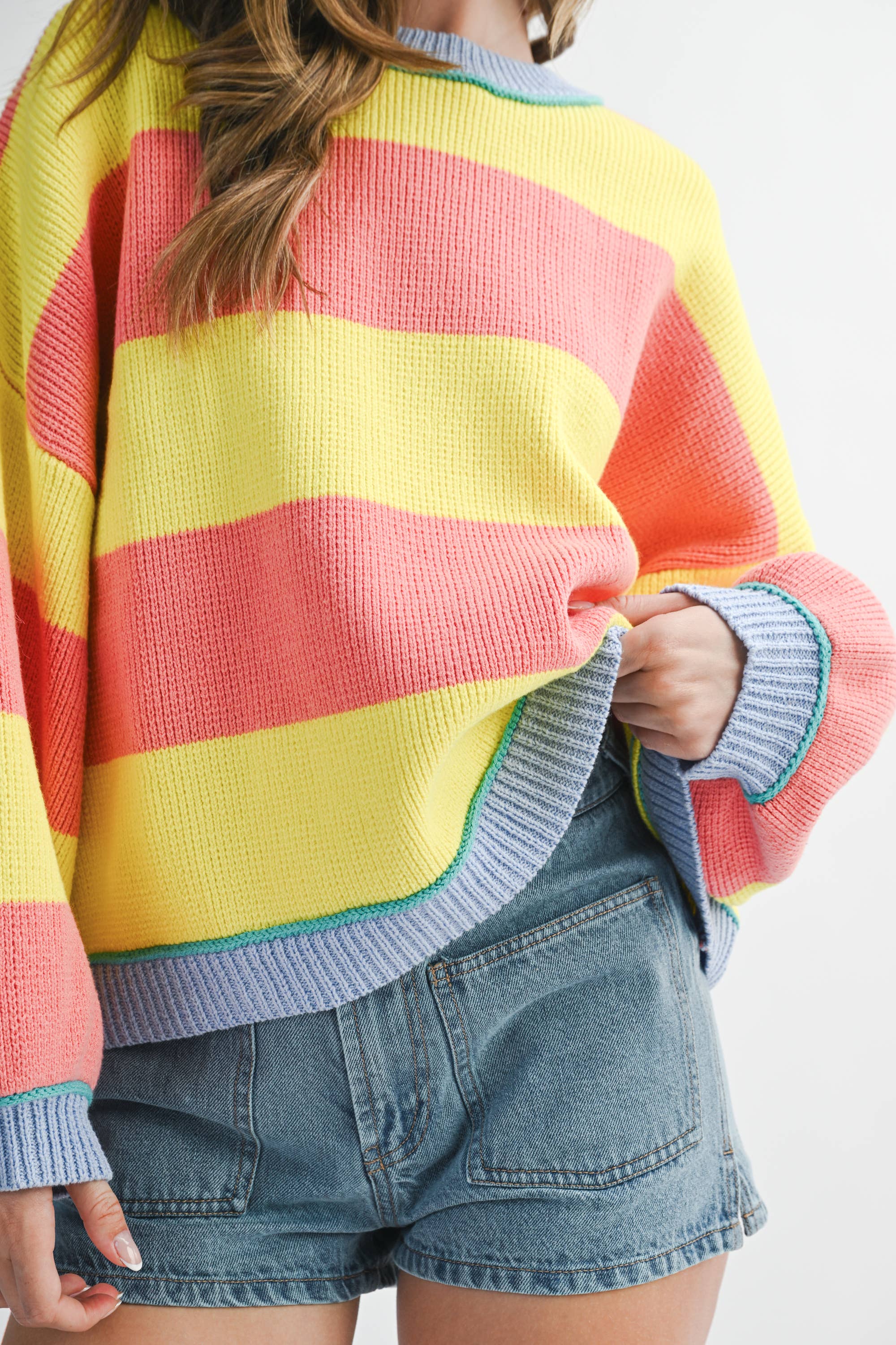 Striped Knit Crewneck Pullover Sweater