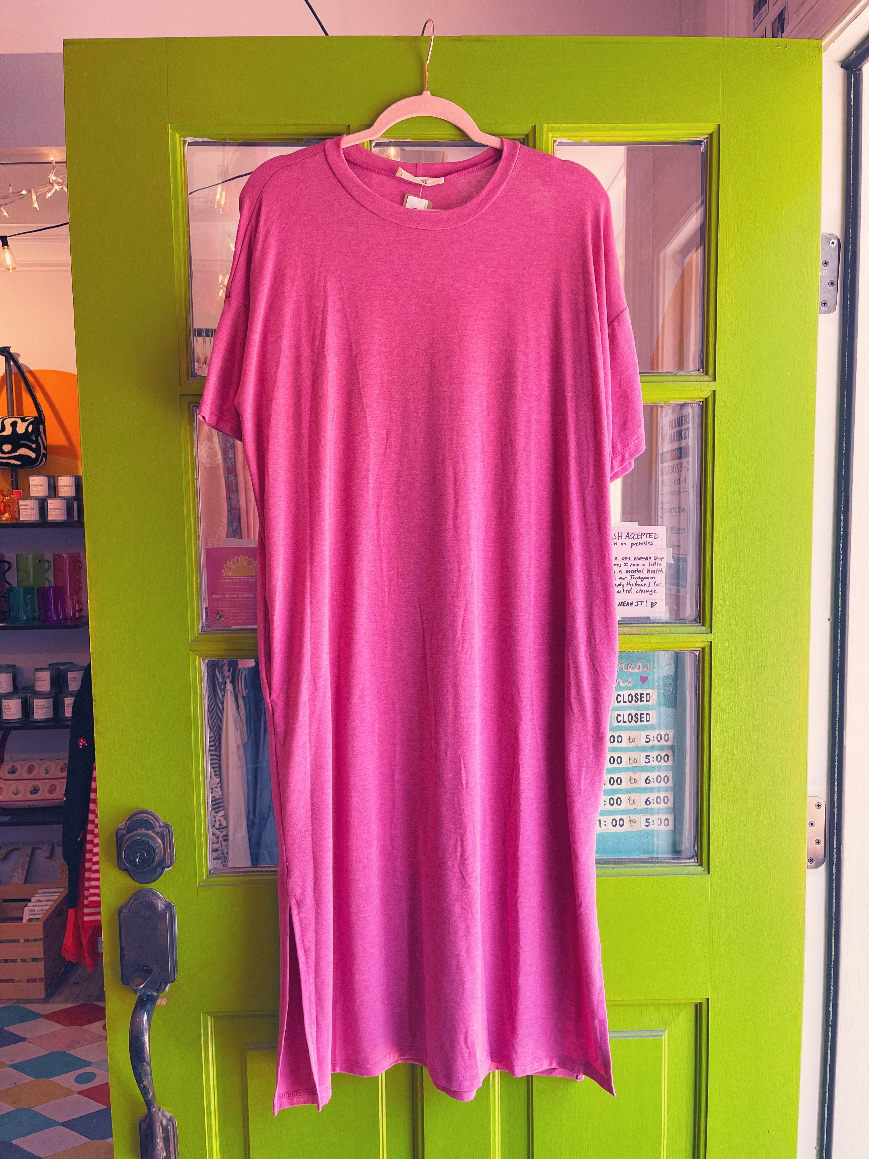 Side Slit T-Shirt Dress (Berry)