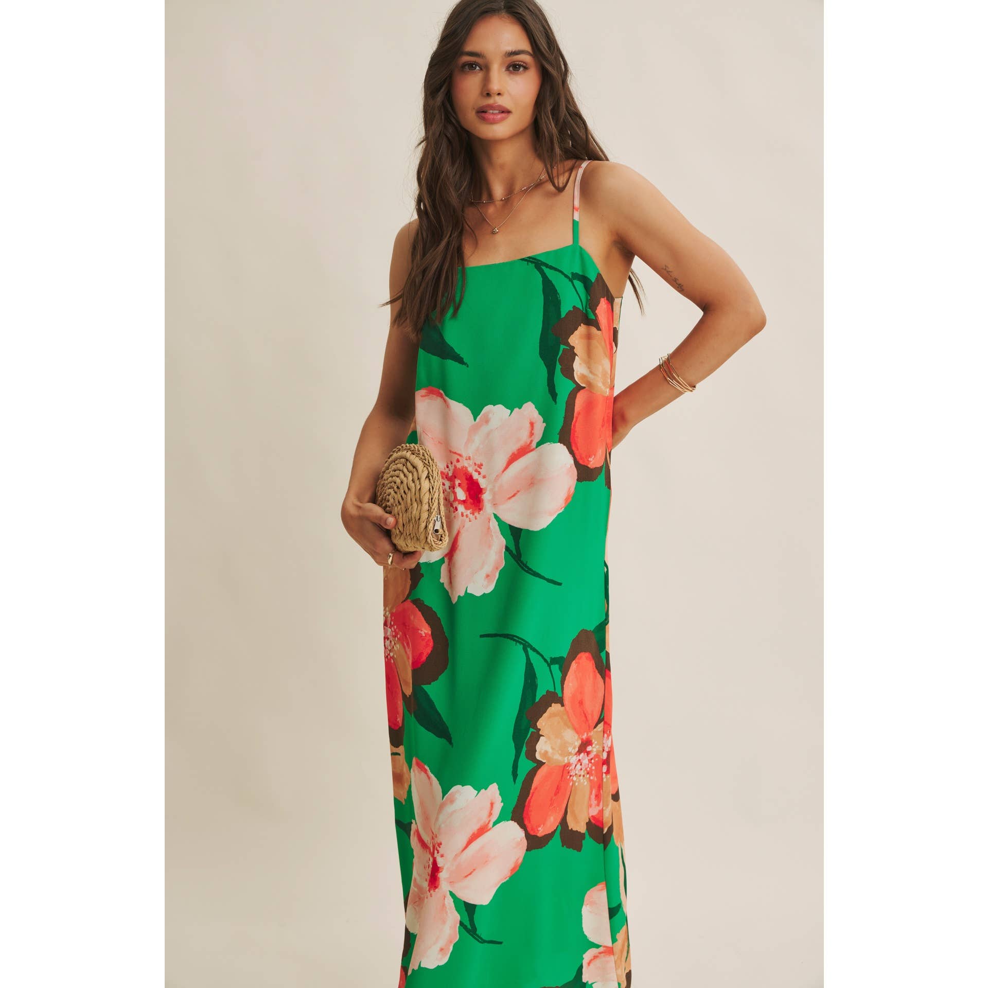 Vivid Green Floral Maxi Dress
