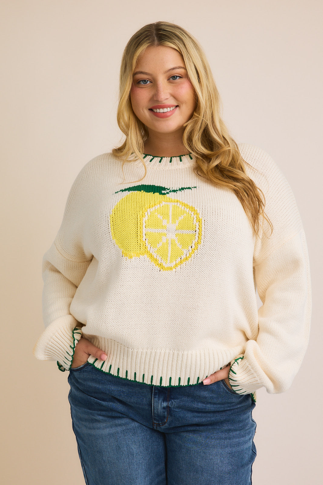 Blanket Stitch Sweater (Lemon)