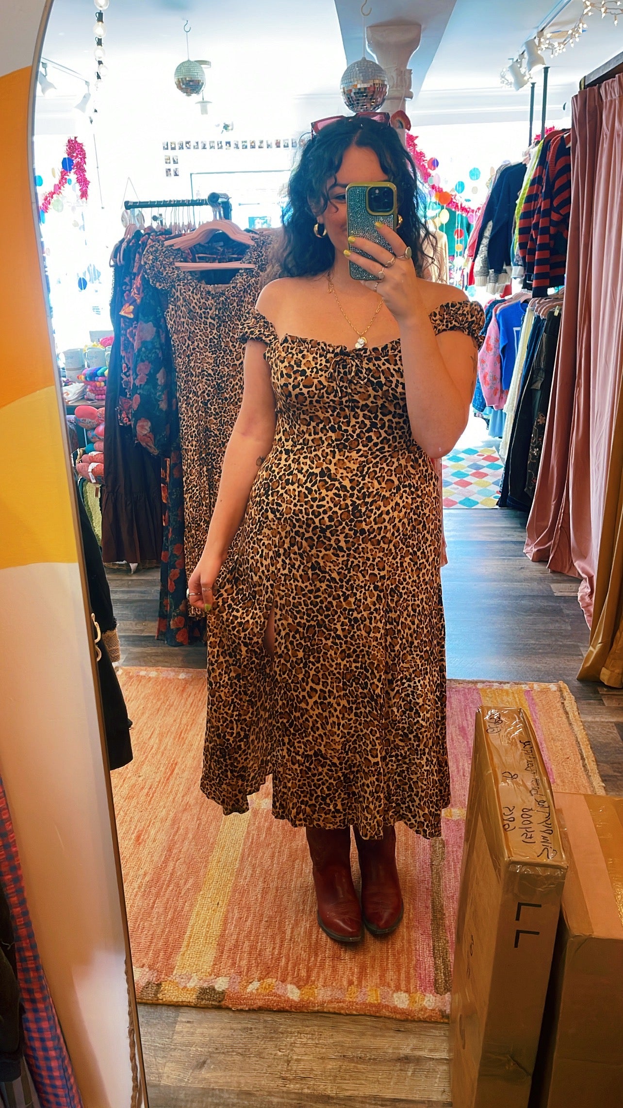 Leopard Cap Sleeve Midi Dress