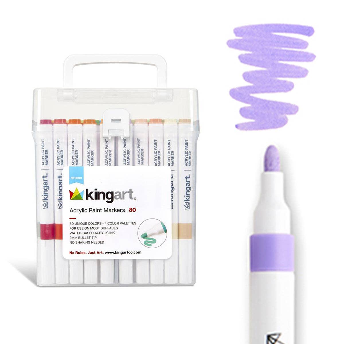 Acrylic Paint Markers Set – 80 Colors, 2mm Bullet Tip, Water-Based, Multi-Surface | KINGART