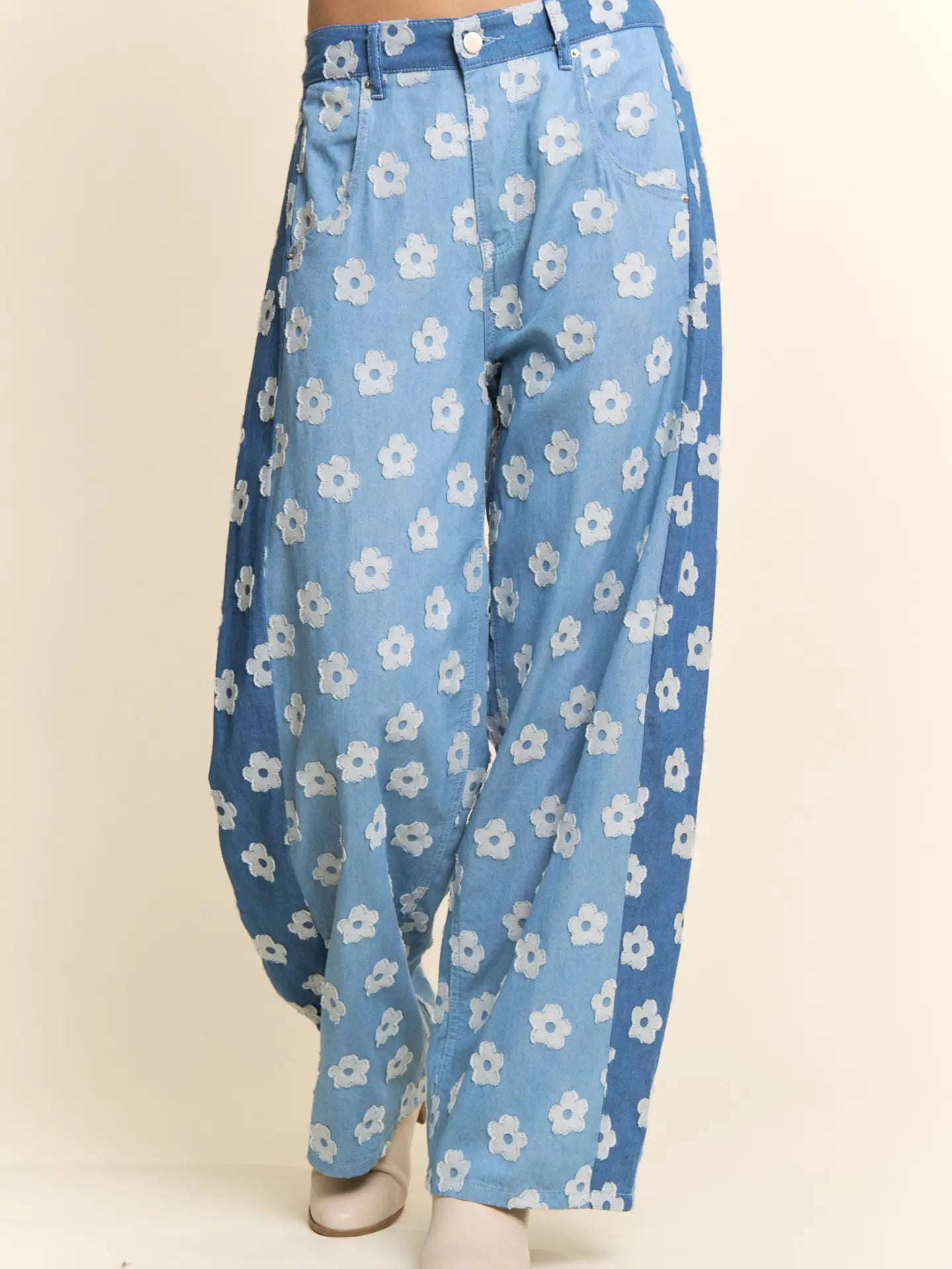 Wide Leg Lightweight Flower Jeans
