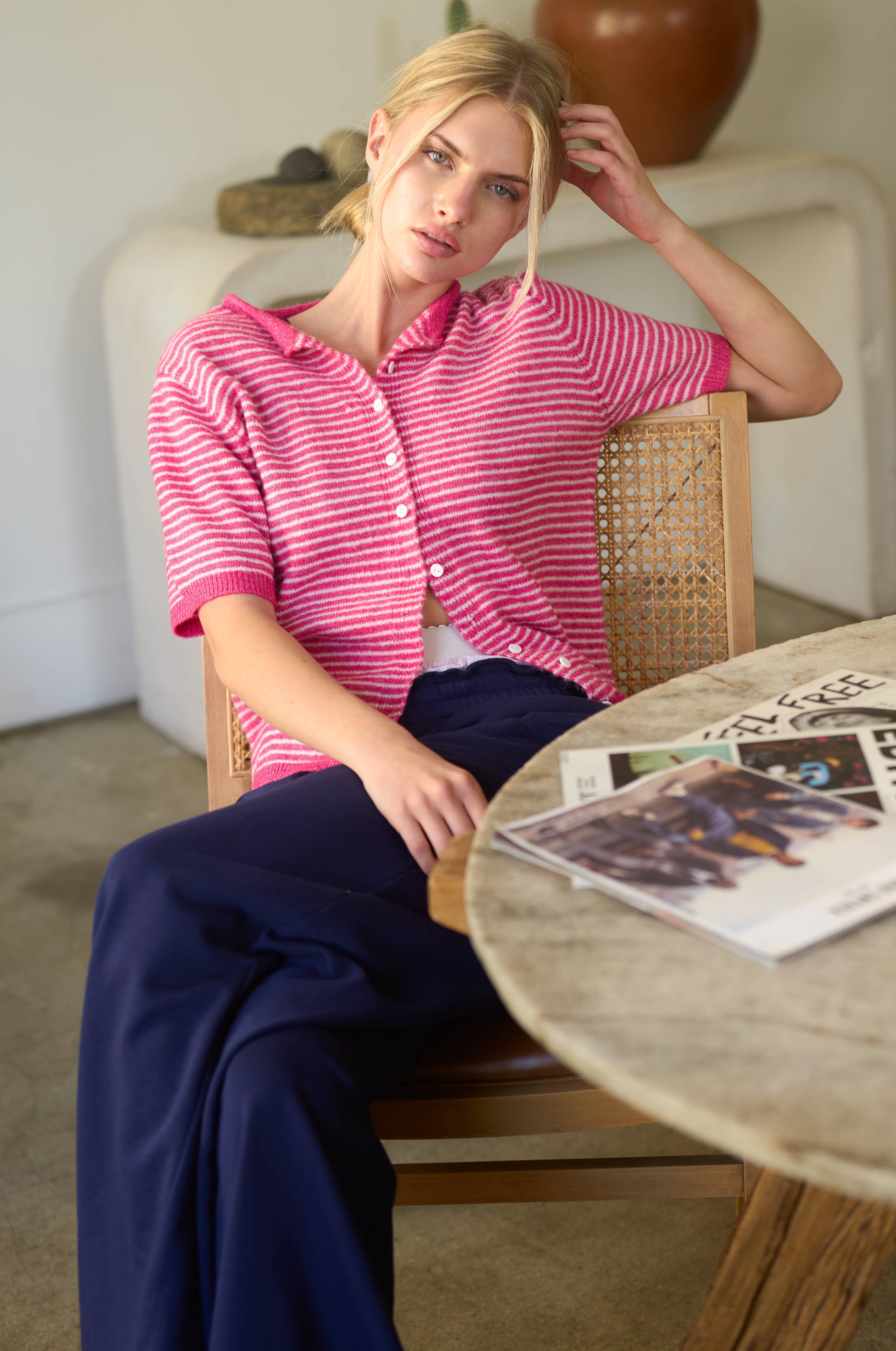 Fuzzy Short-Sleeve Cardigan (Pink)