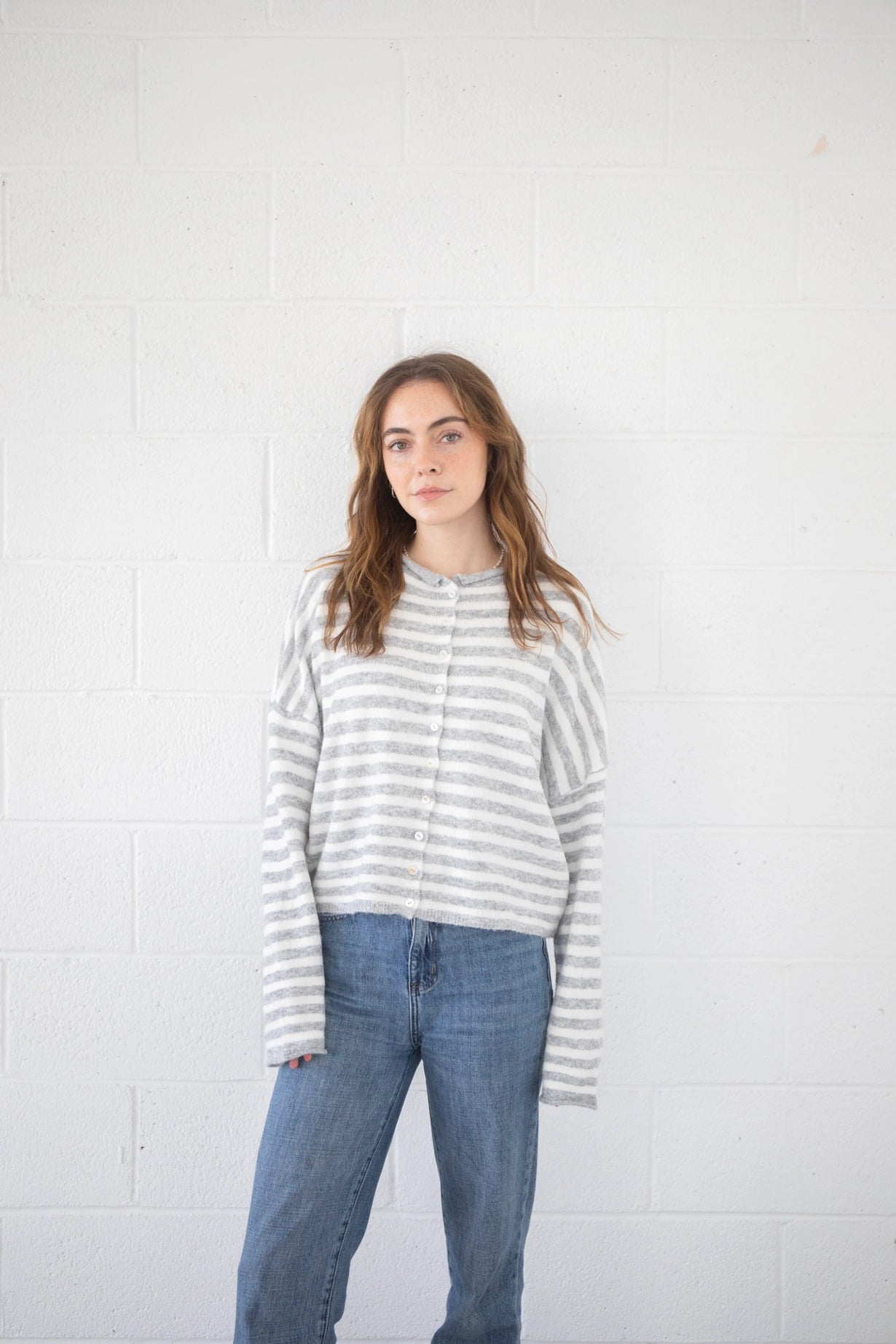 Simply the Best Cardi | Grey + White (Striped)