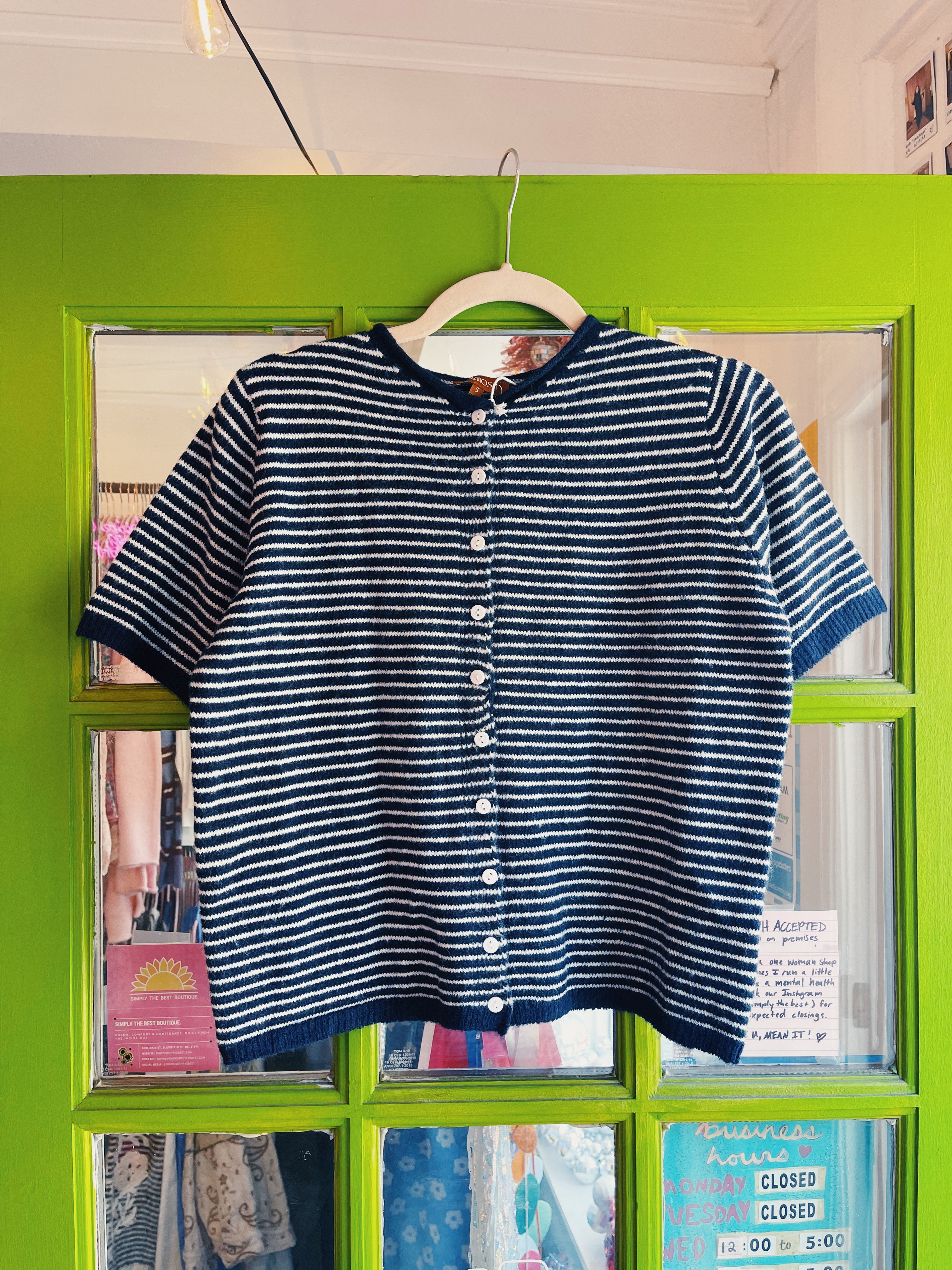 Fuzzy Short-Sleeve Cardigan (Navy)