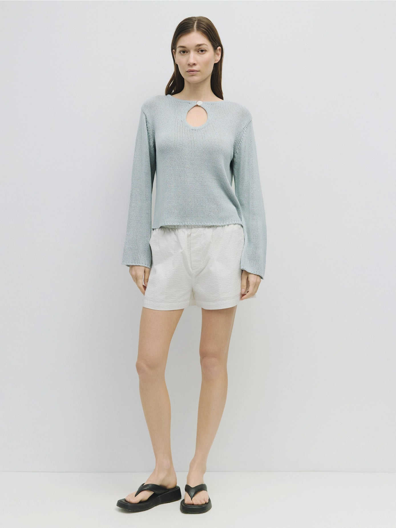 The Tala Sweater, Light Blue (Keyhole Knit Sweater) | All Row