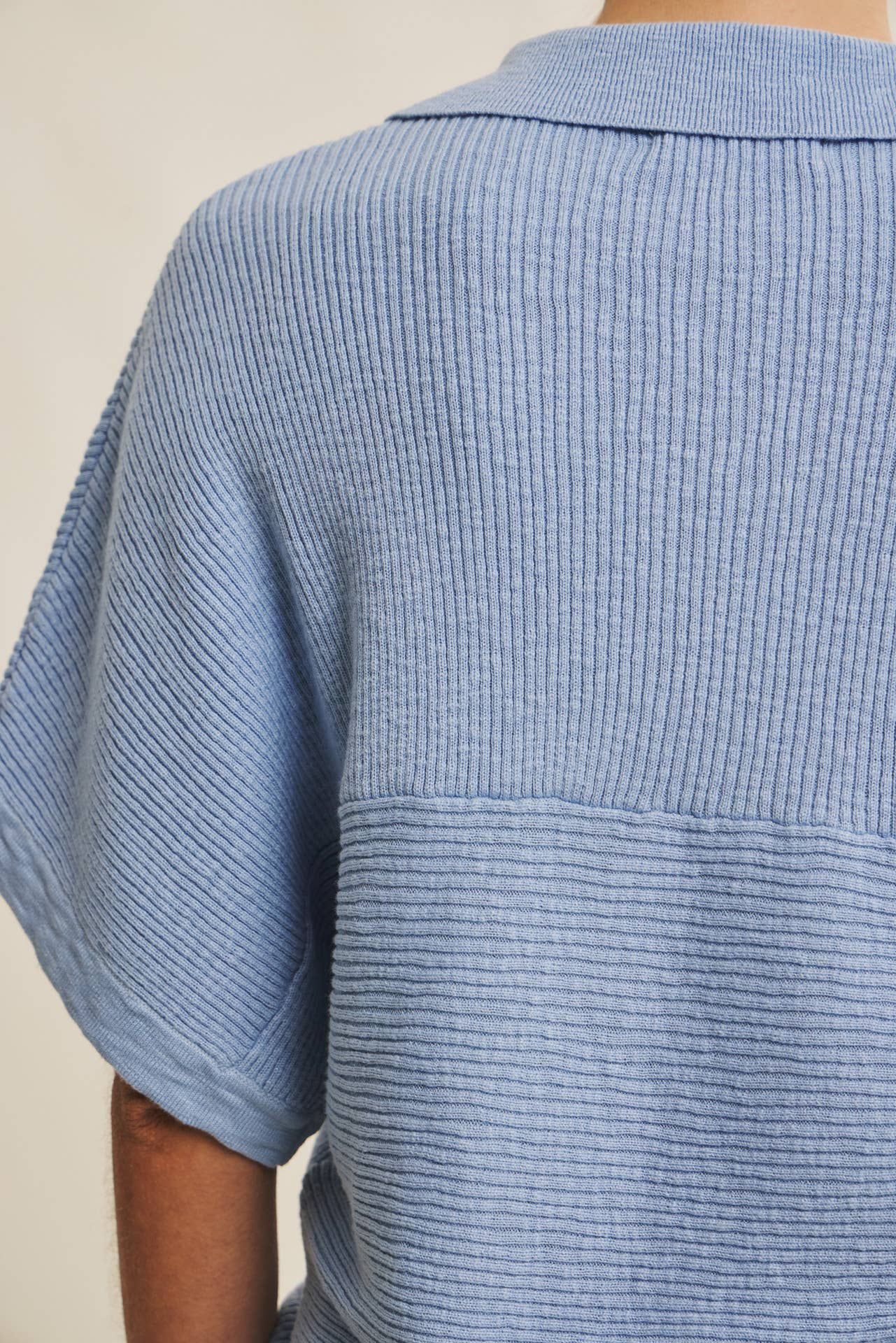 Dolman Sleeve Polo-Neckline Top (Dusty Blue)