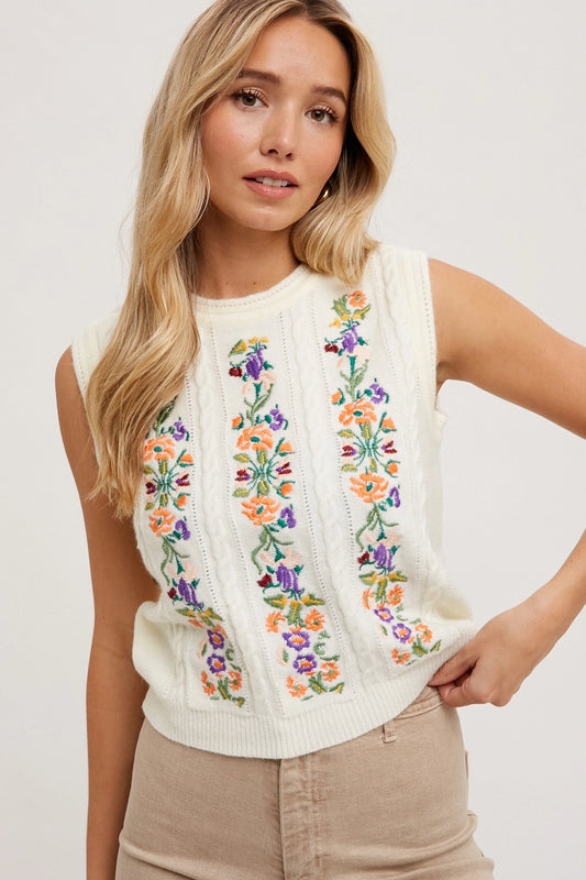 Embroidered Knit Tank | Ivory