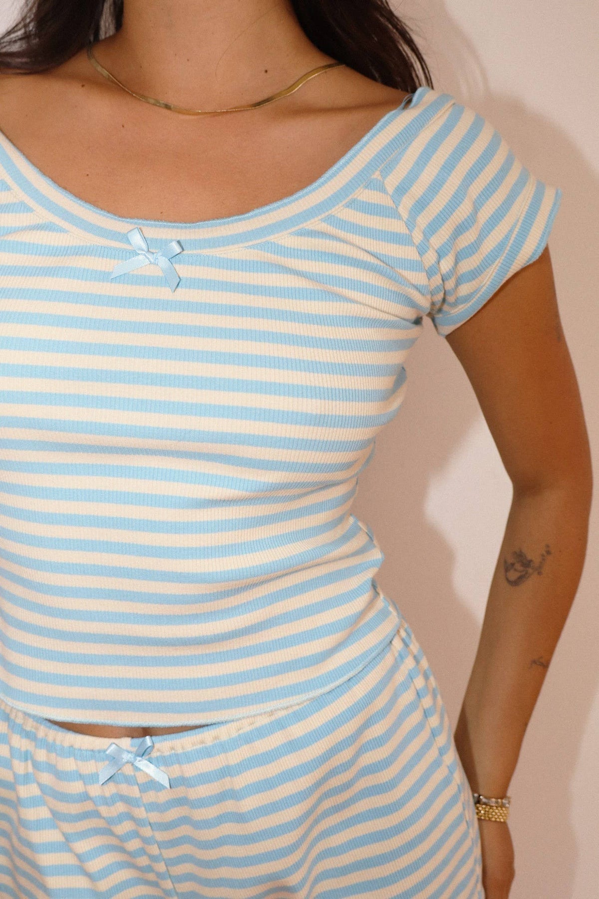 Striped Ruffle Hem Top (Blue)