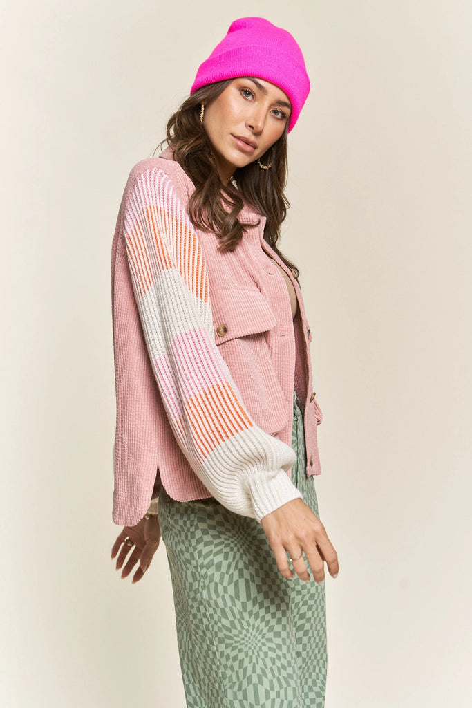 Dakota Knit-Sleeve Shacket | Petal Pink