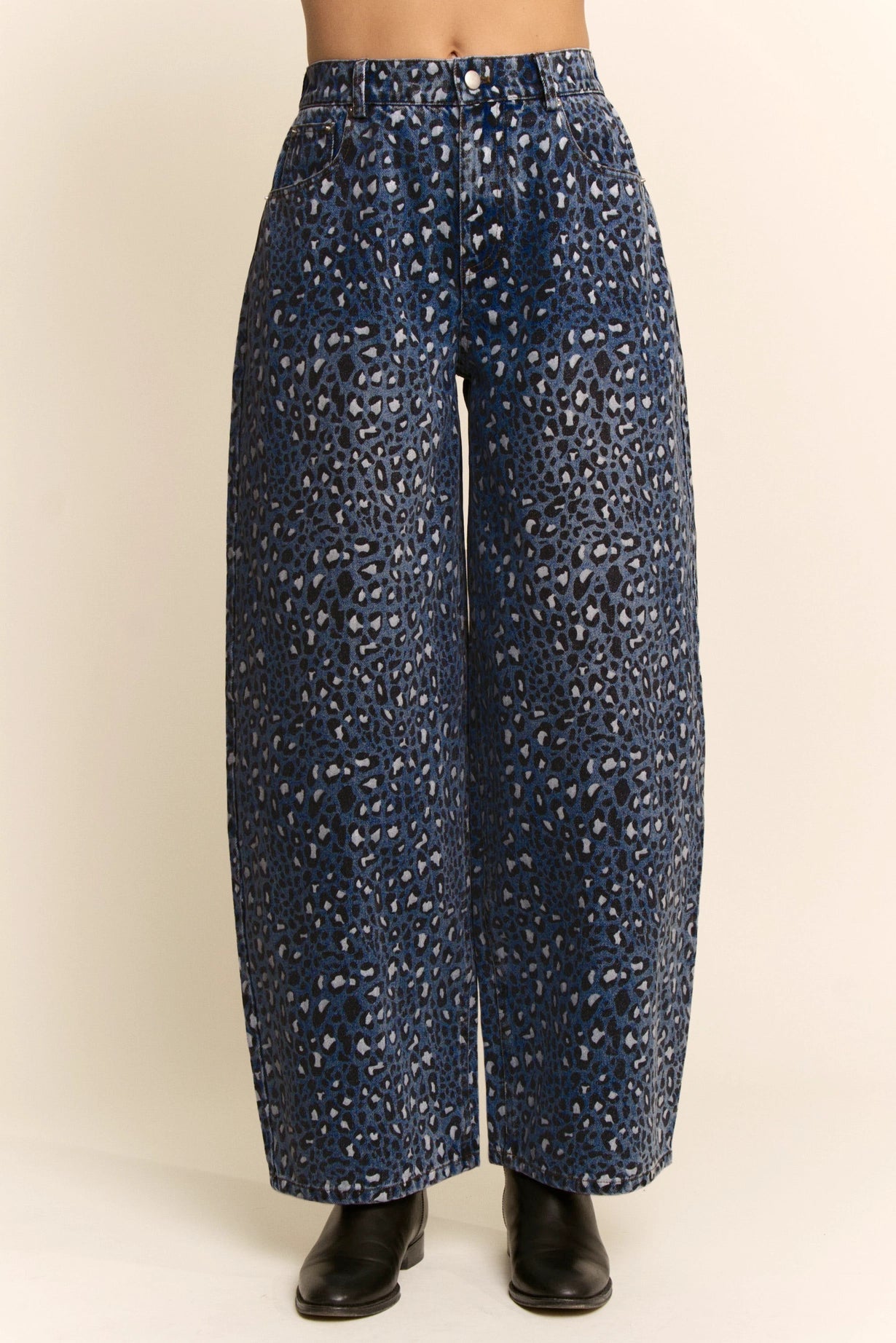 Navy Leopard Barrel Jeans