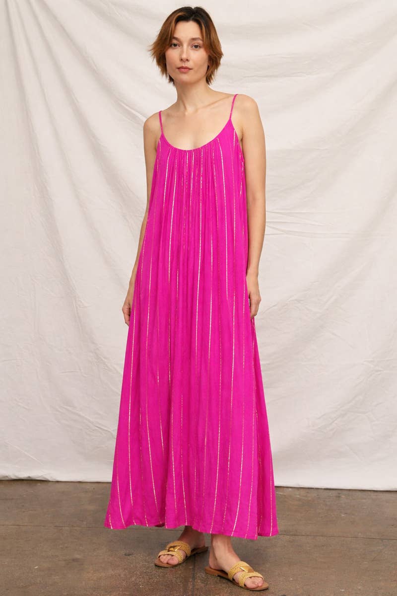 Metallic-Striped Maxi Dress (Hot Pink)