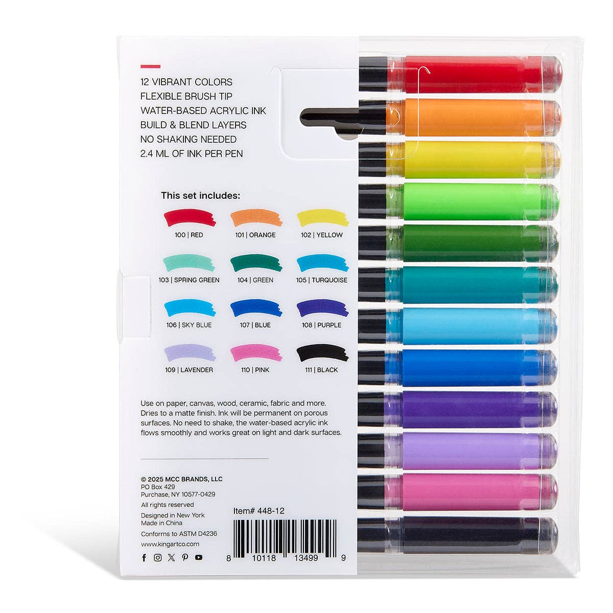 PRO Acrylic Paint Brush Pens - 12 Classic Colors | KINGART