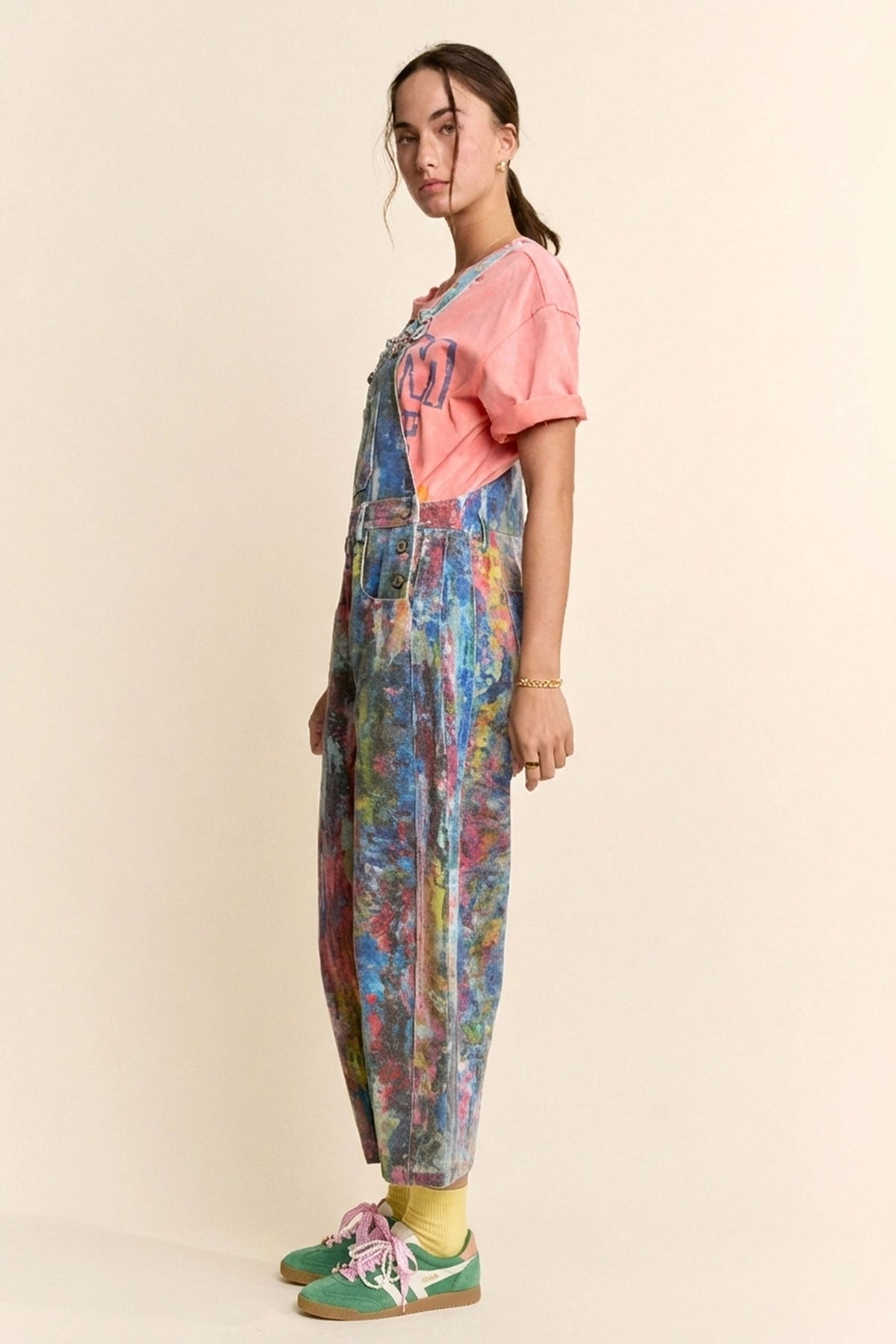 Paint-Printed Barrel Cropped Overalls