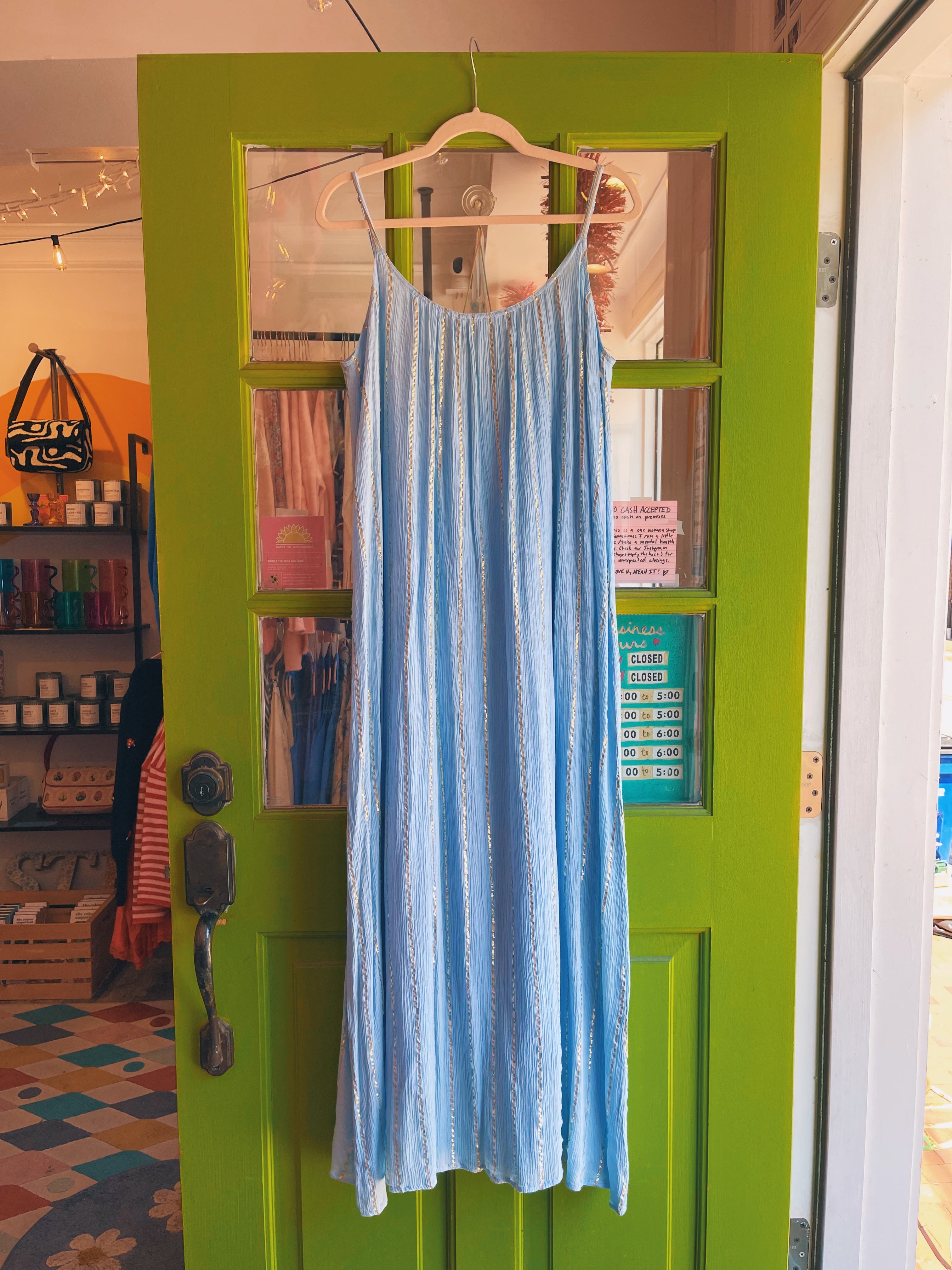 Metallic-Striped Maxi Dress (Cloud)