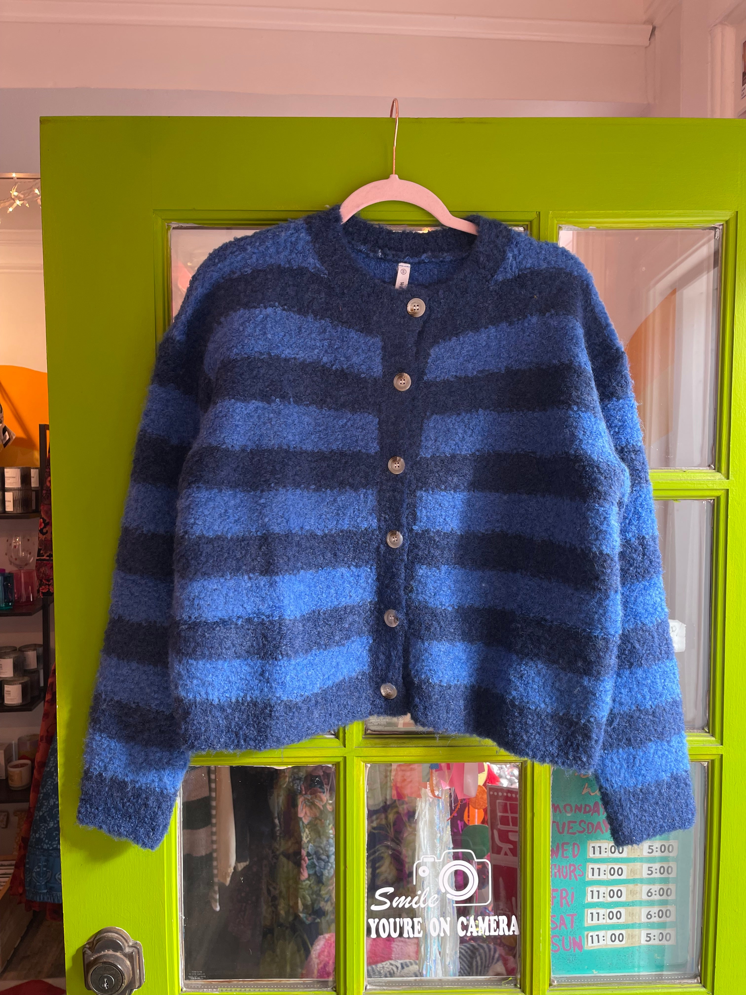 Brushed Soft Striped Cardi (Navy)