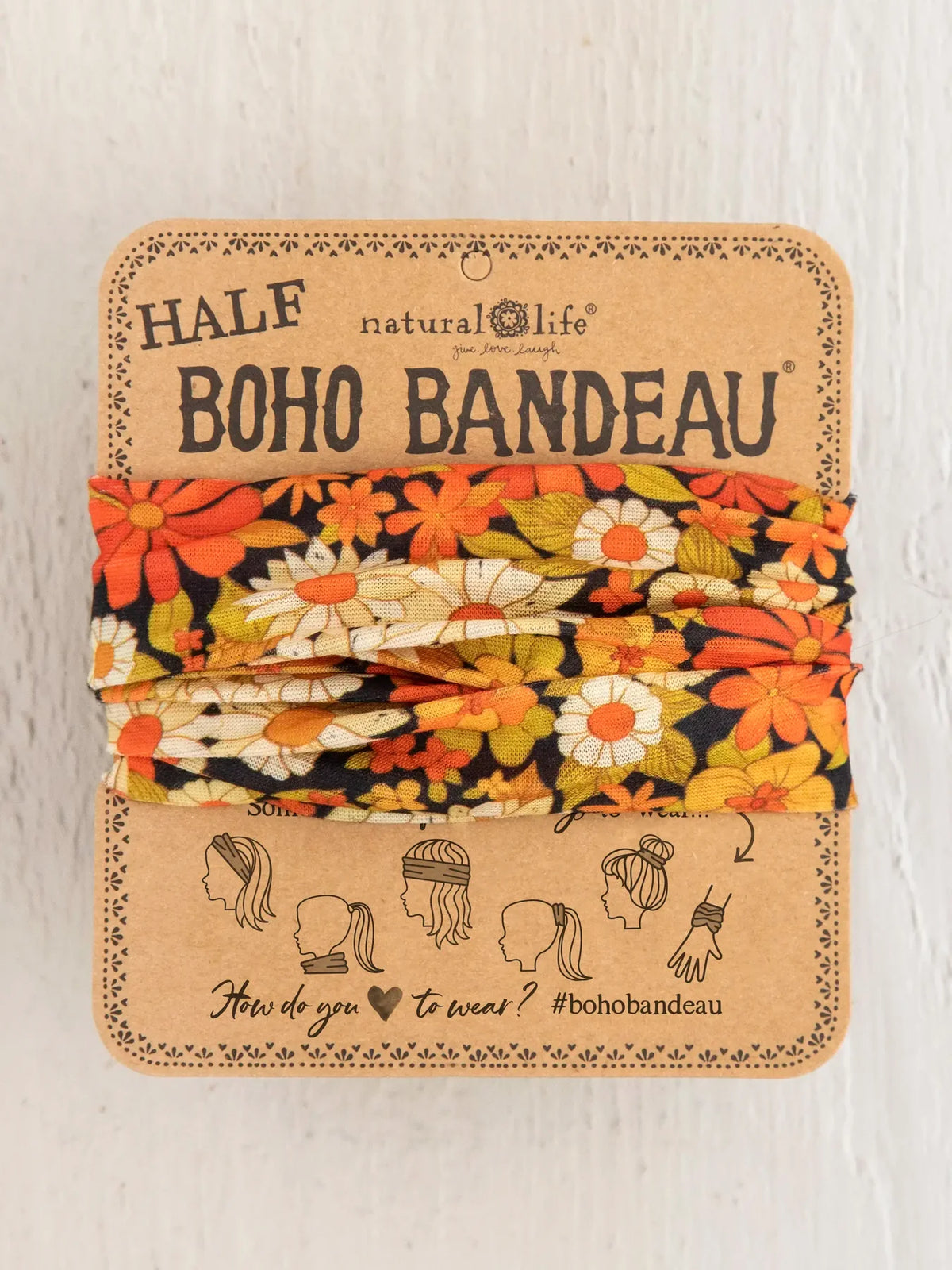 Half Boho Bandeau® Headband (Ditsy Garden Black)