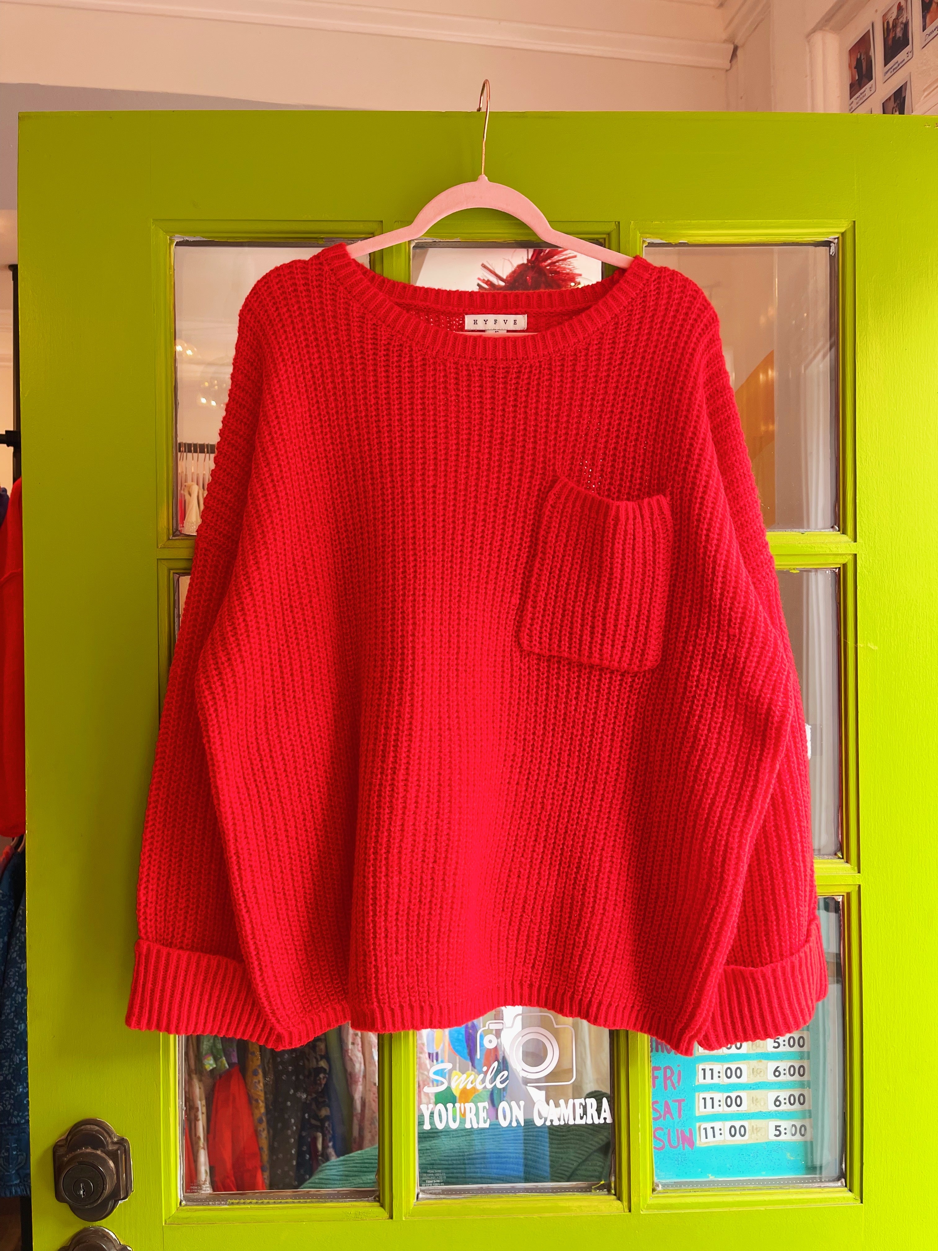 Oversized Ribbed Knit Sweater (Red)