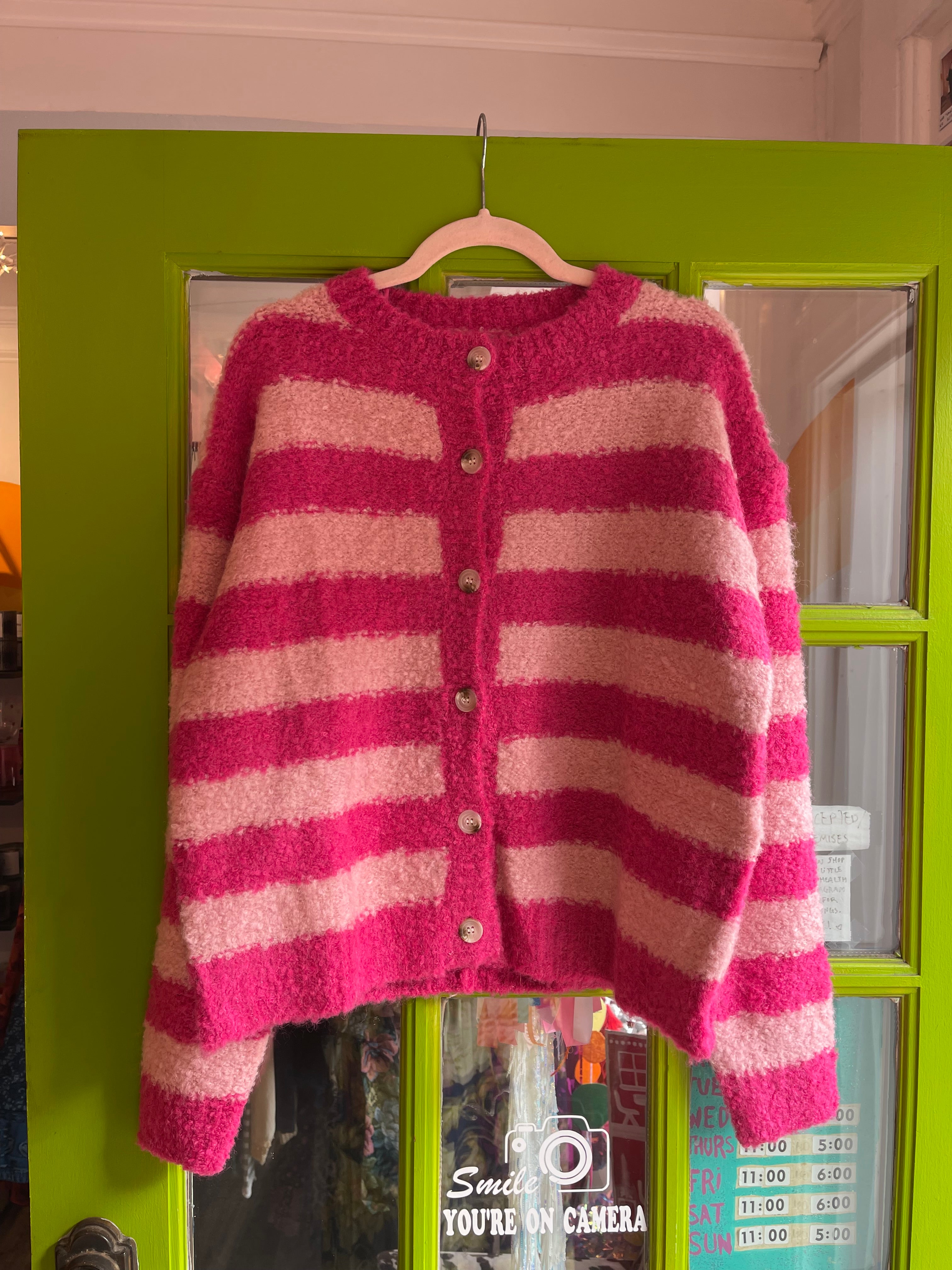 Brushed Soft Striped Cardi (Candy Apple)