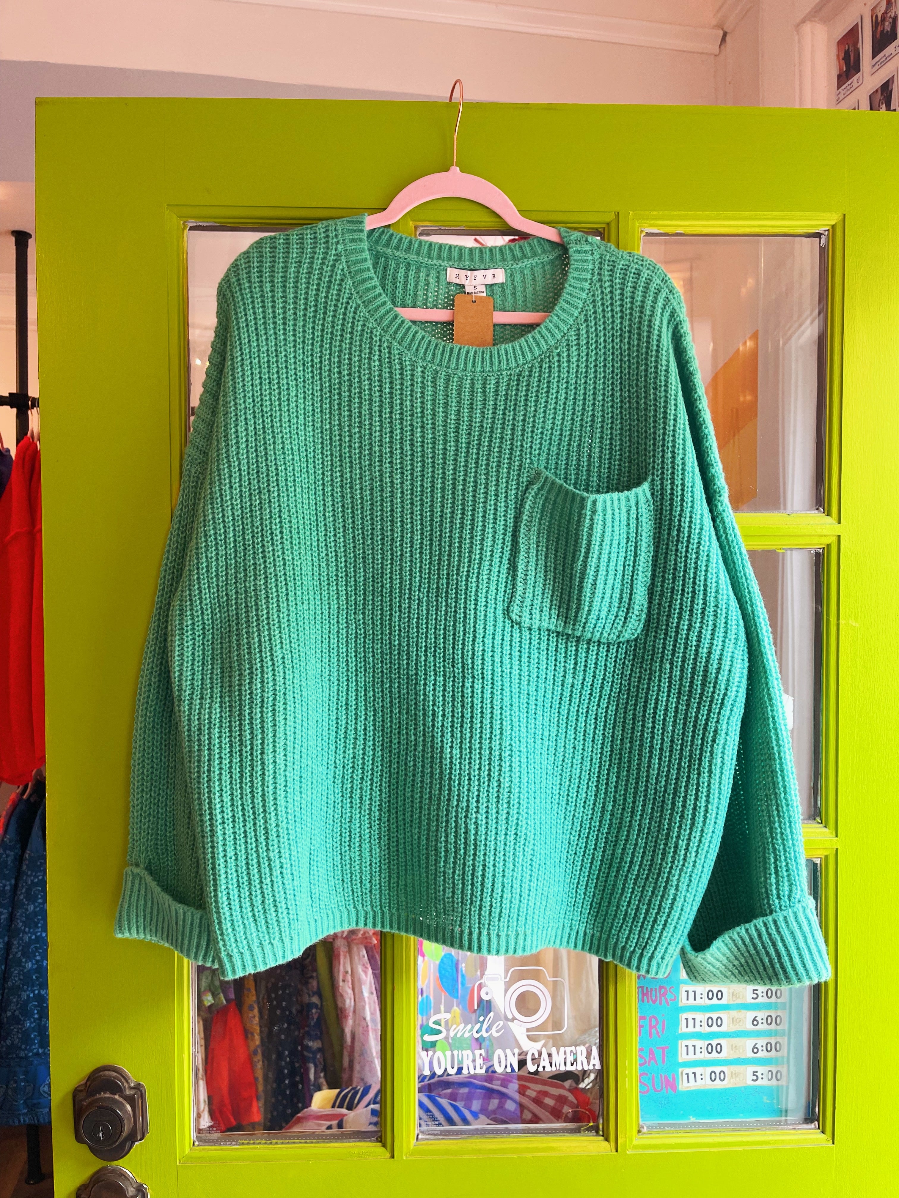 Oversized Ribbed Knit Sweater (Kelly Green)