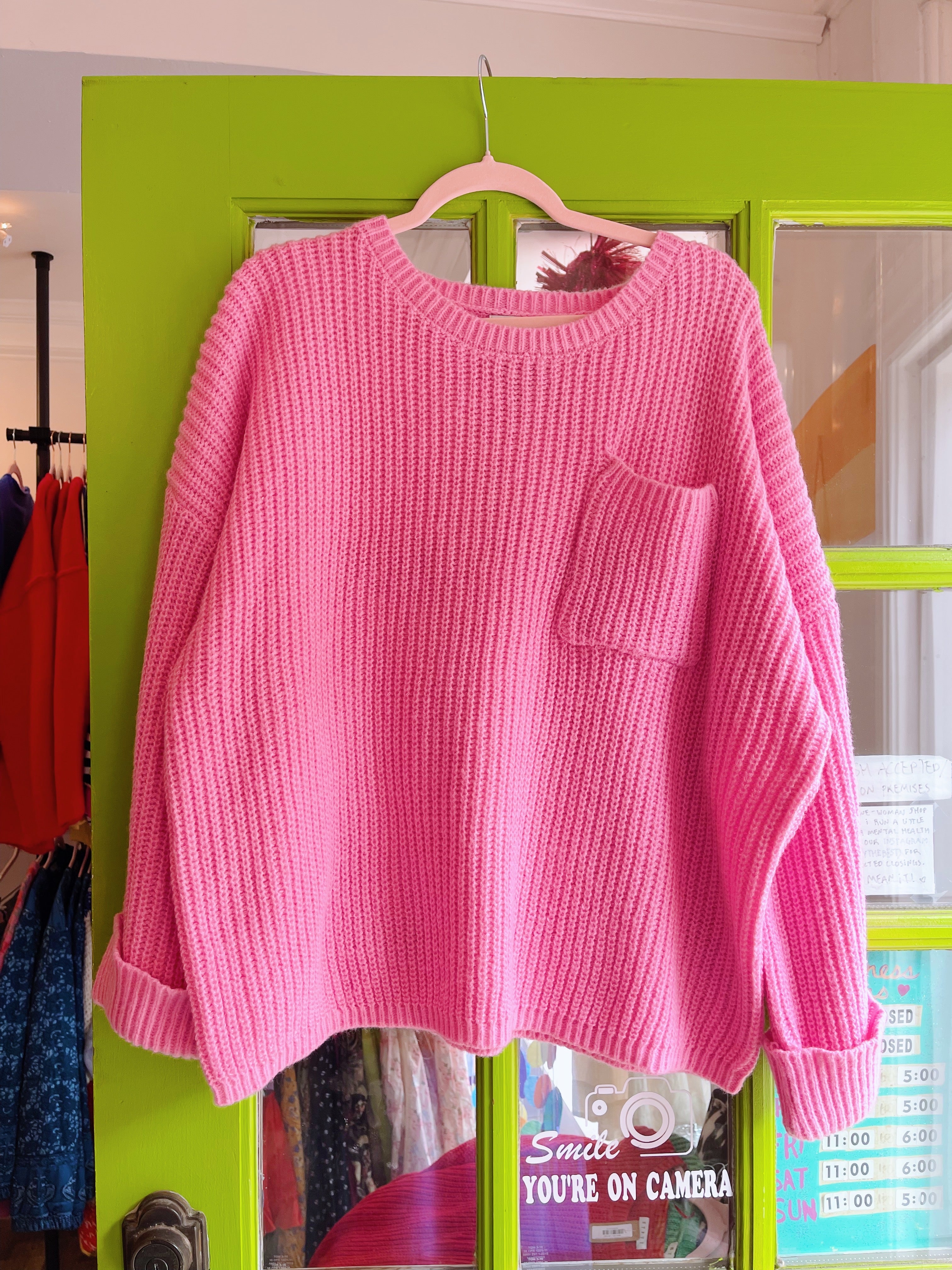 Oversized Ribbed Knit Sweater (Pink)