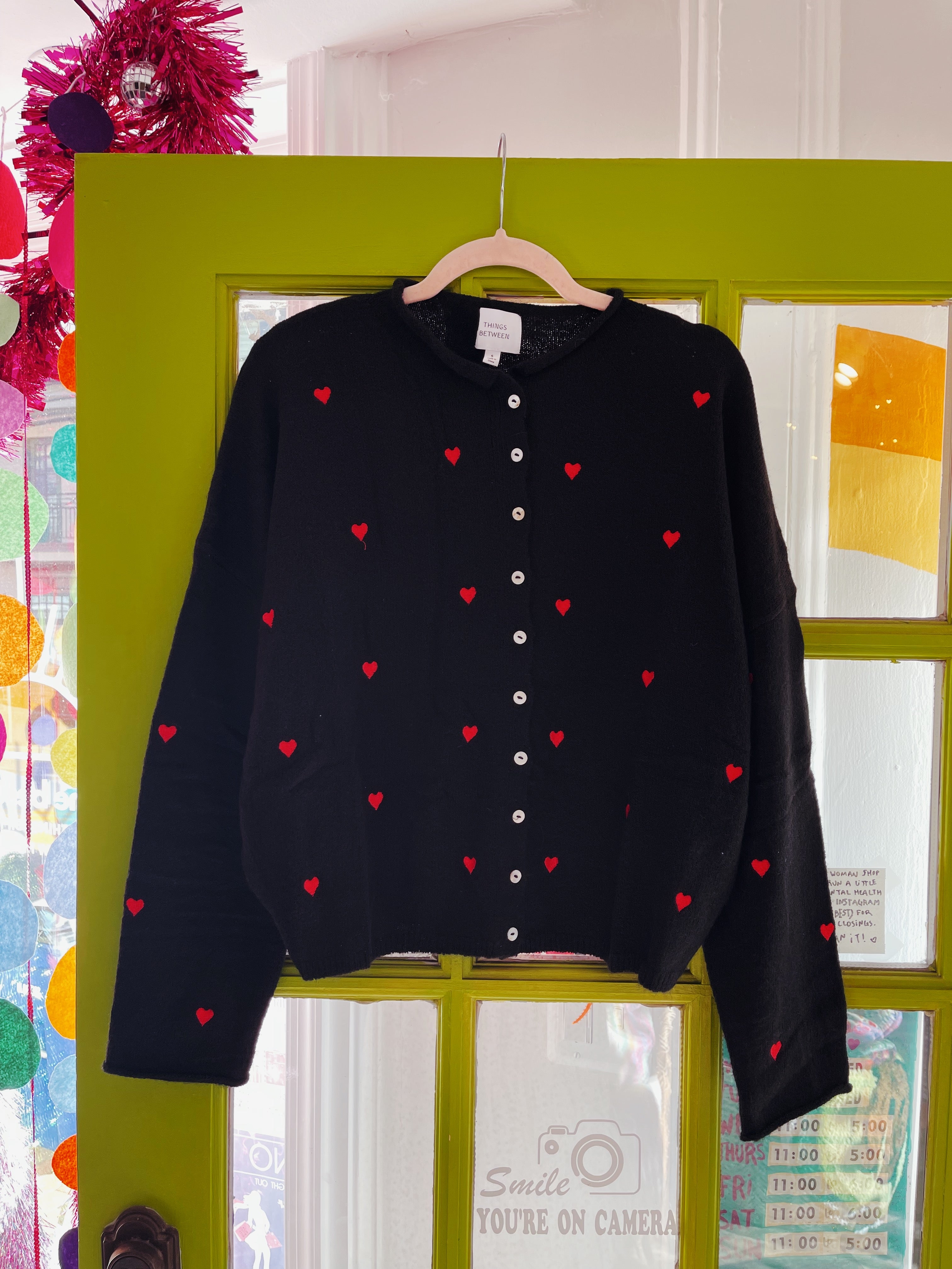 Simply the Best Cardi | Black + Red Hearts