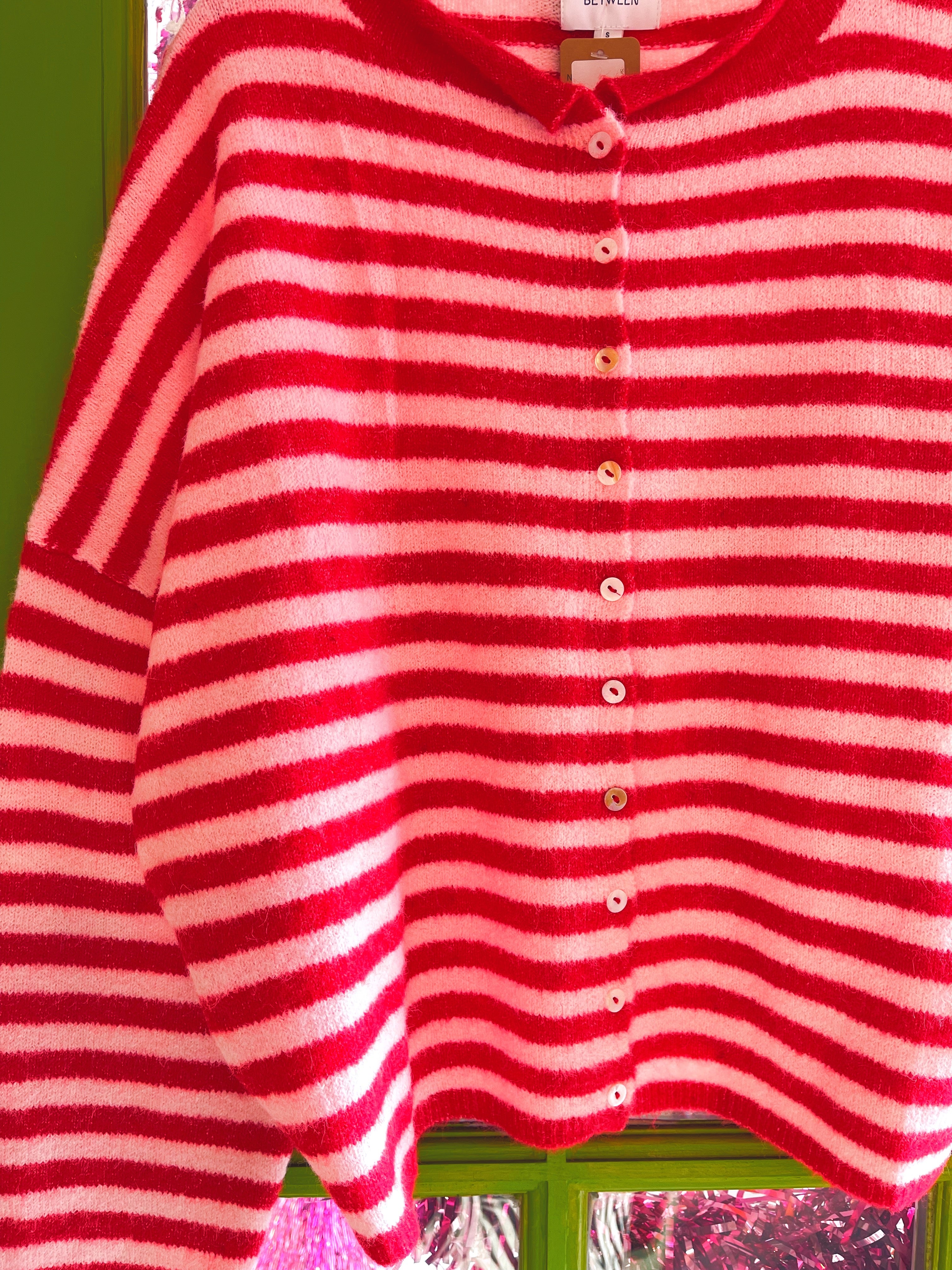 Simply the Best Cardi | Pink + Red (Striped)