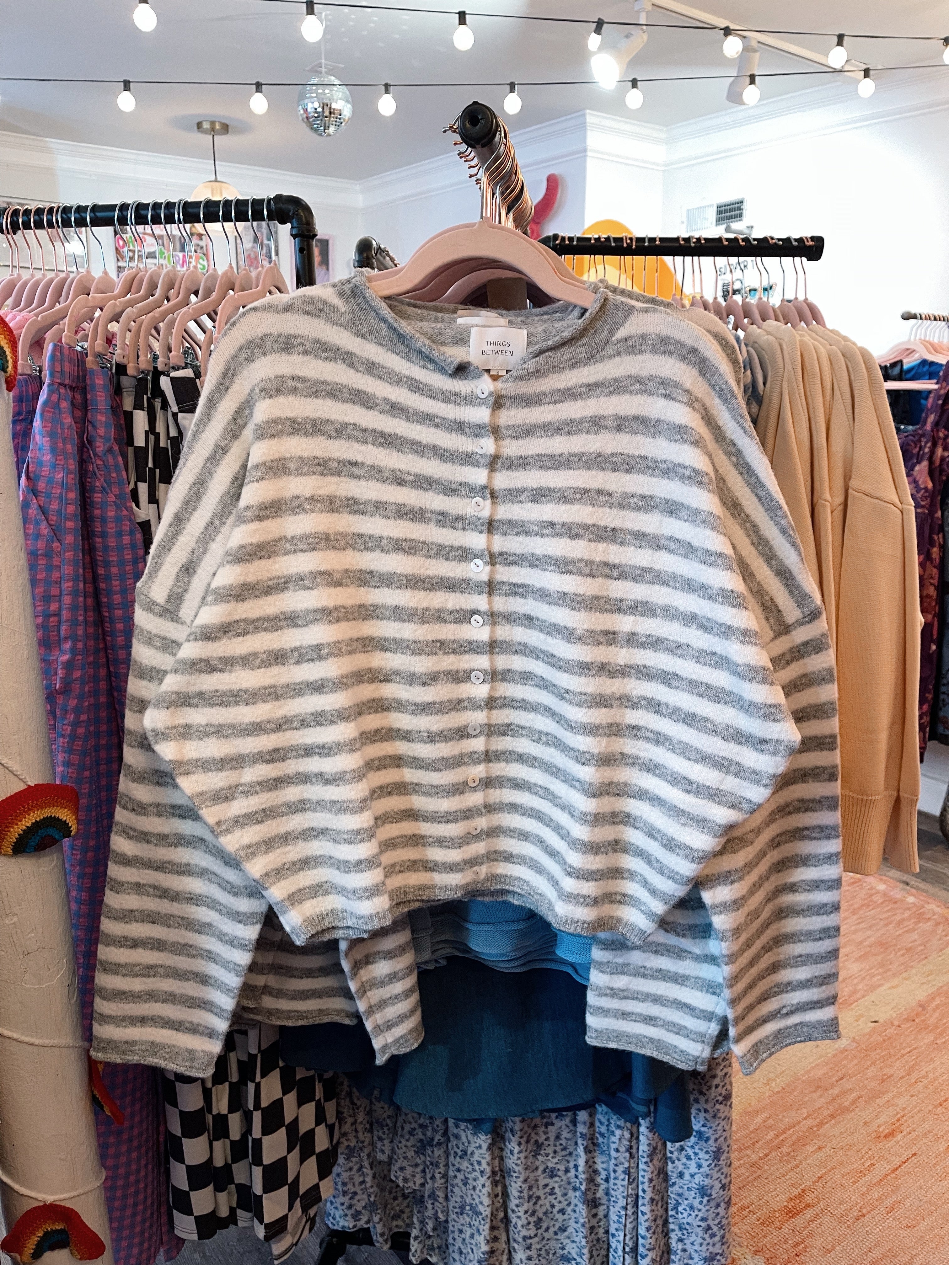 Simply the Best Cardi | Grey + White (Striped)