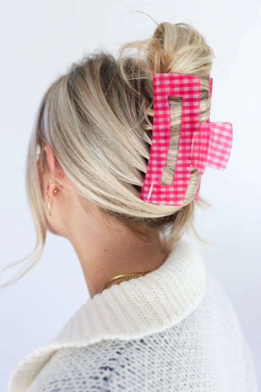 Gingham Rectangle Claws | Pink