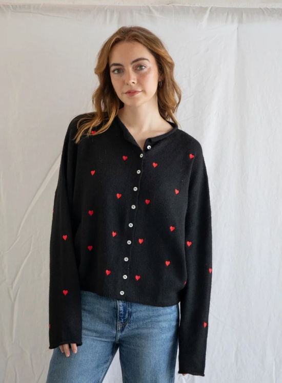 Simply the Best Cardi | Black + Red Hearts