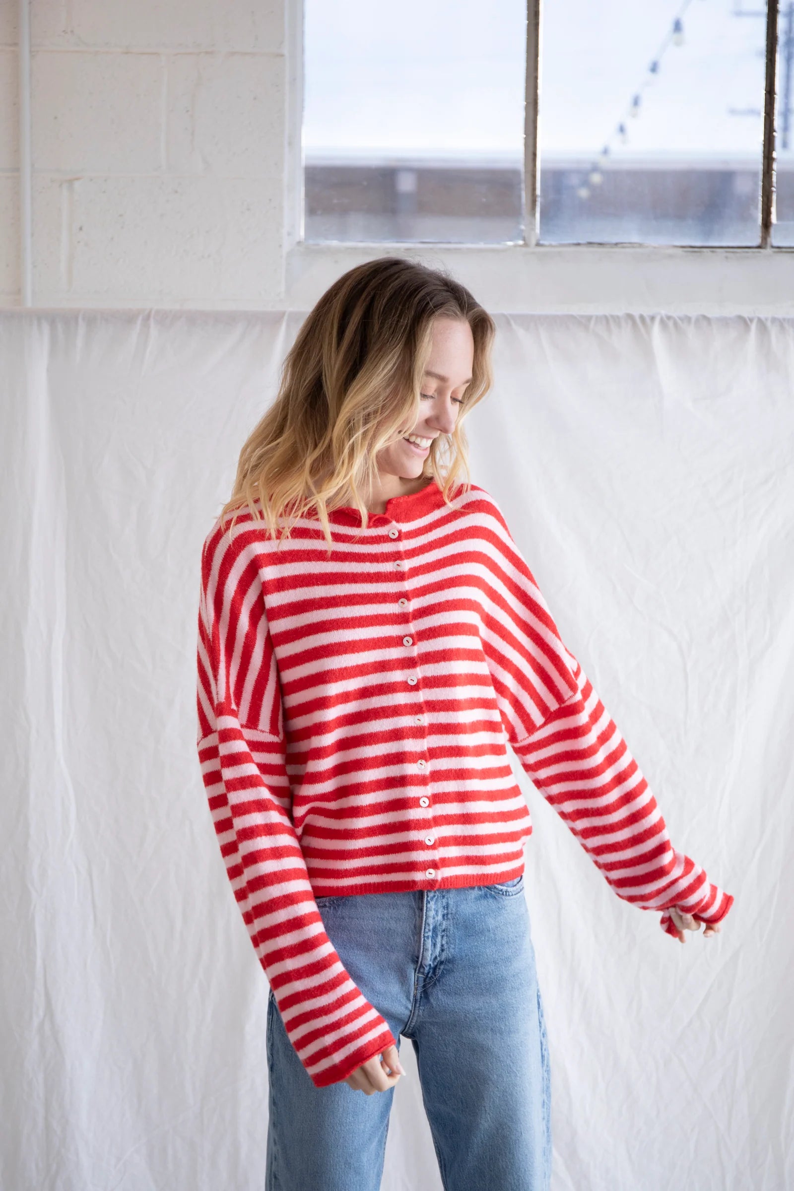 Simply the Best Cardi | Pink + Red (Striped)