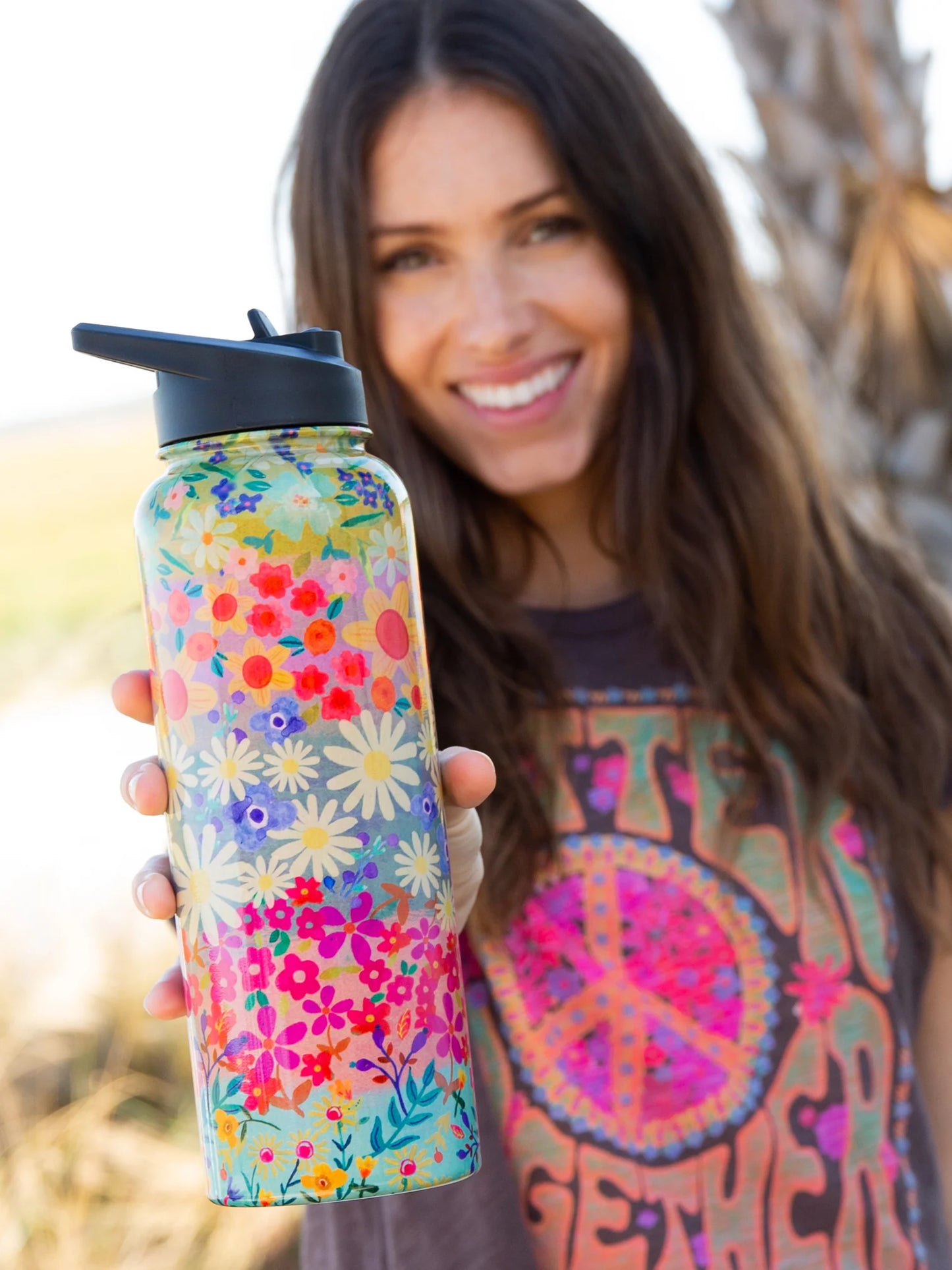 XL Stainless Steel Water Bottle | Wildflower Border