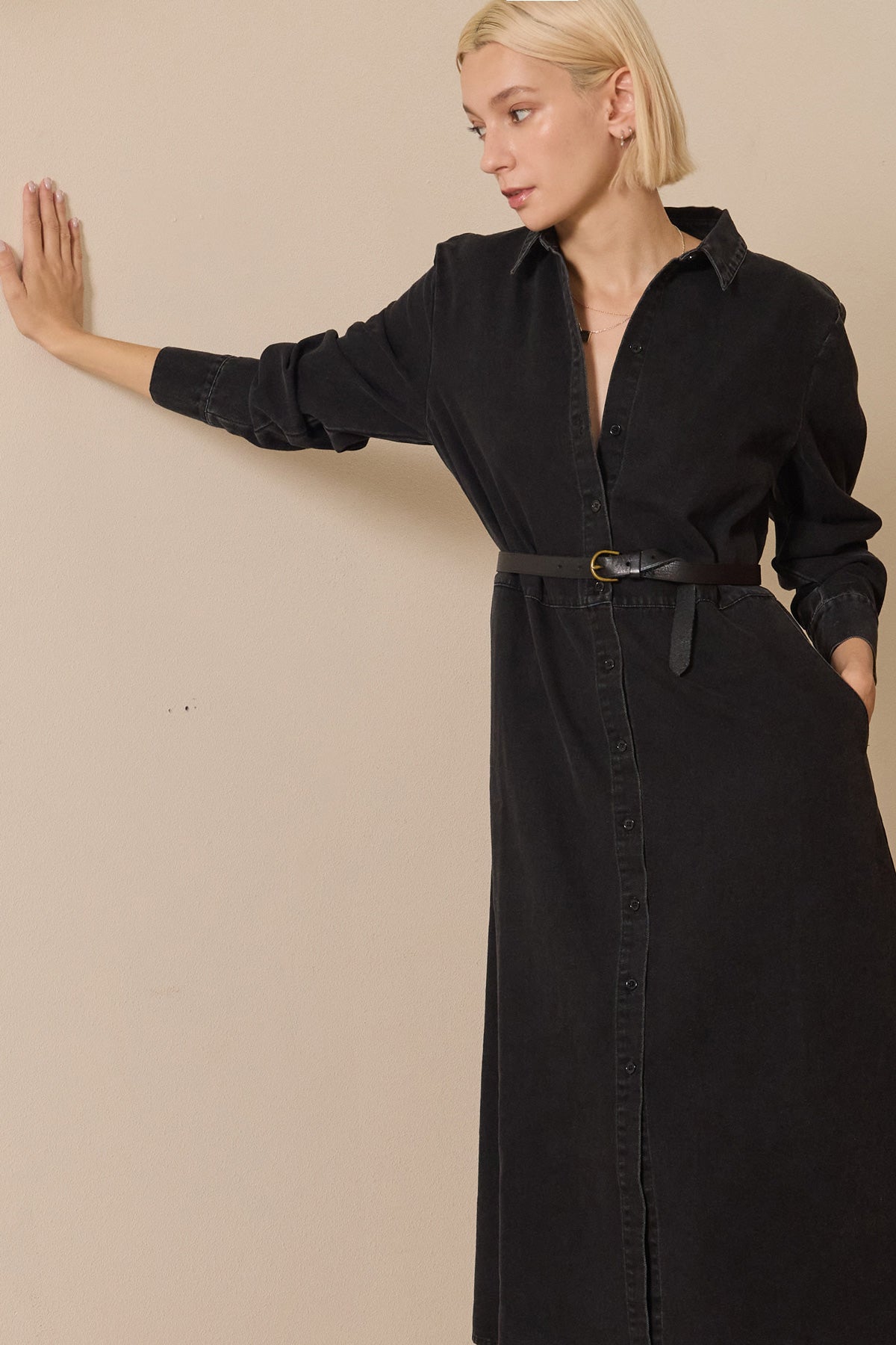 Joni Button-Down Dress + Duster (Black Denim)